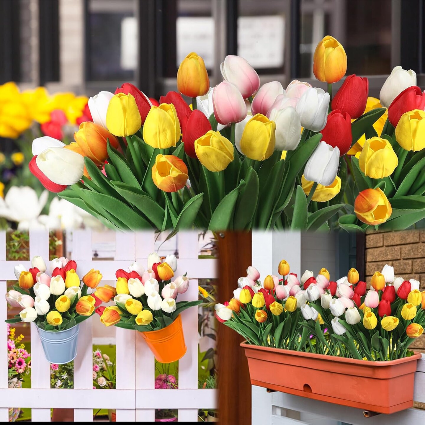 20PCS Artificial Tulips with Vase – 14-Inch Real Touch Silk Flowers for Spring, Easter, Wedding, and Holiday Décor (Multicolor)