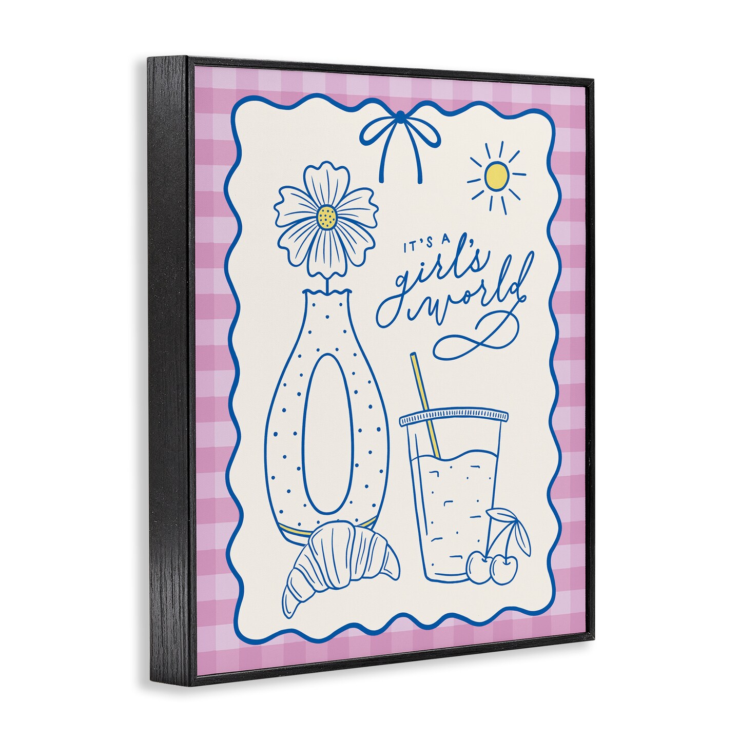 Stupell Industries Girl's World on Plaid Framed Giclee Wall Art Design by Jalynn Heerdt