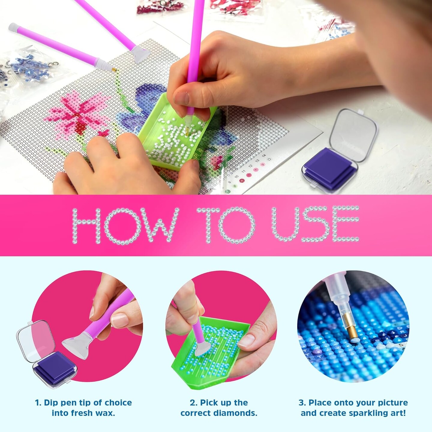 28-Pc Diamond Painting Tool Kit with Bead Organizer and Sticker Pack, 1.9 x 7 x 5.9 in