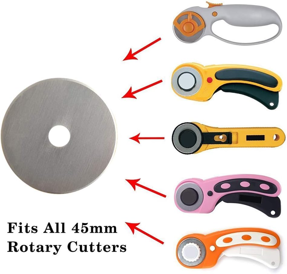 Rotary Cutter Blades 45mm 10 Pack Fits Fiskars, Olfa, Martelli, Dremel, Truecut, DAFA Rotary Cutter Replacement for Quilting Scrapbooking Sewing Arts &Crafts, Sharp and Durable
