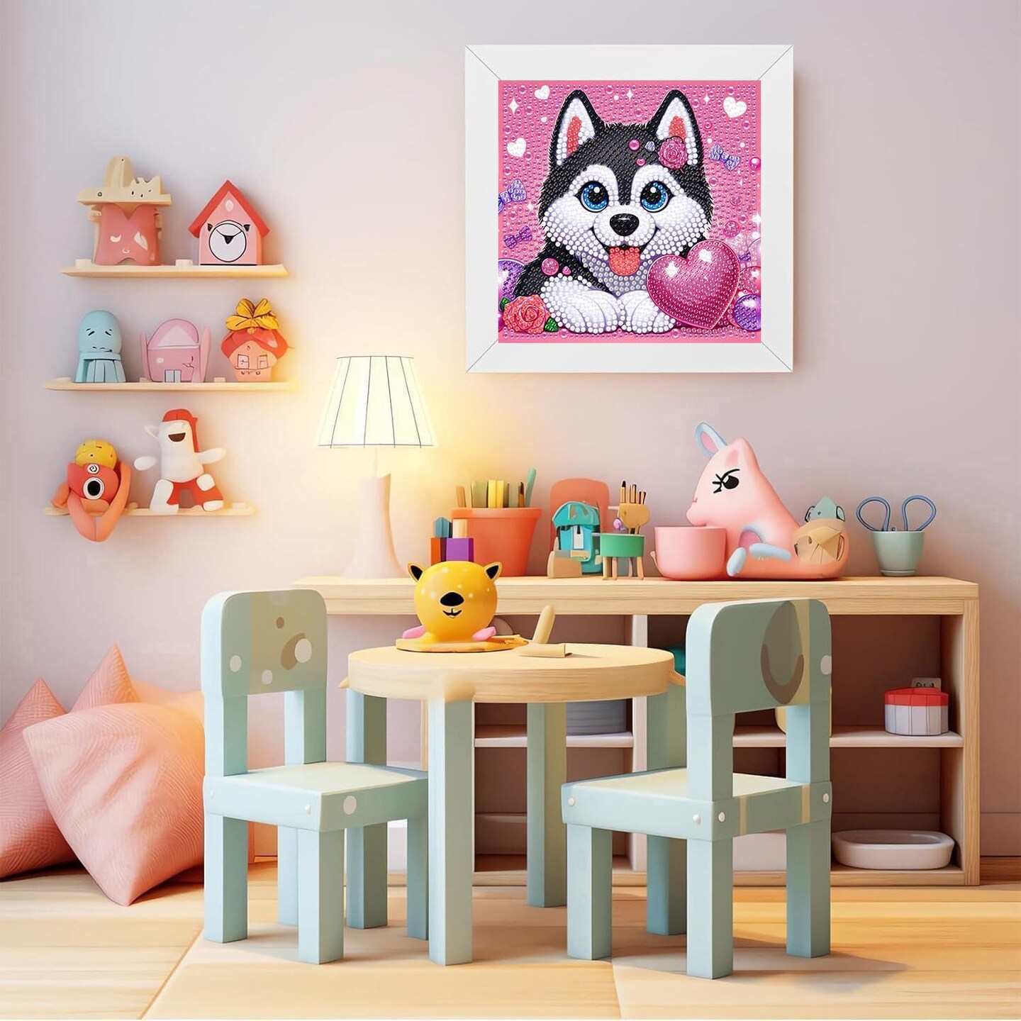 Dog Diamond Art Kits for Kids with Frame,Dogs Diamond Art for Kids Ages 8-12,Animal Diamond Painting Kits for Kids