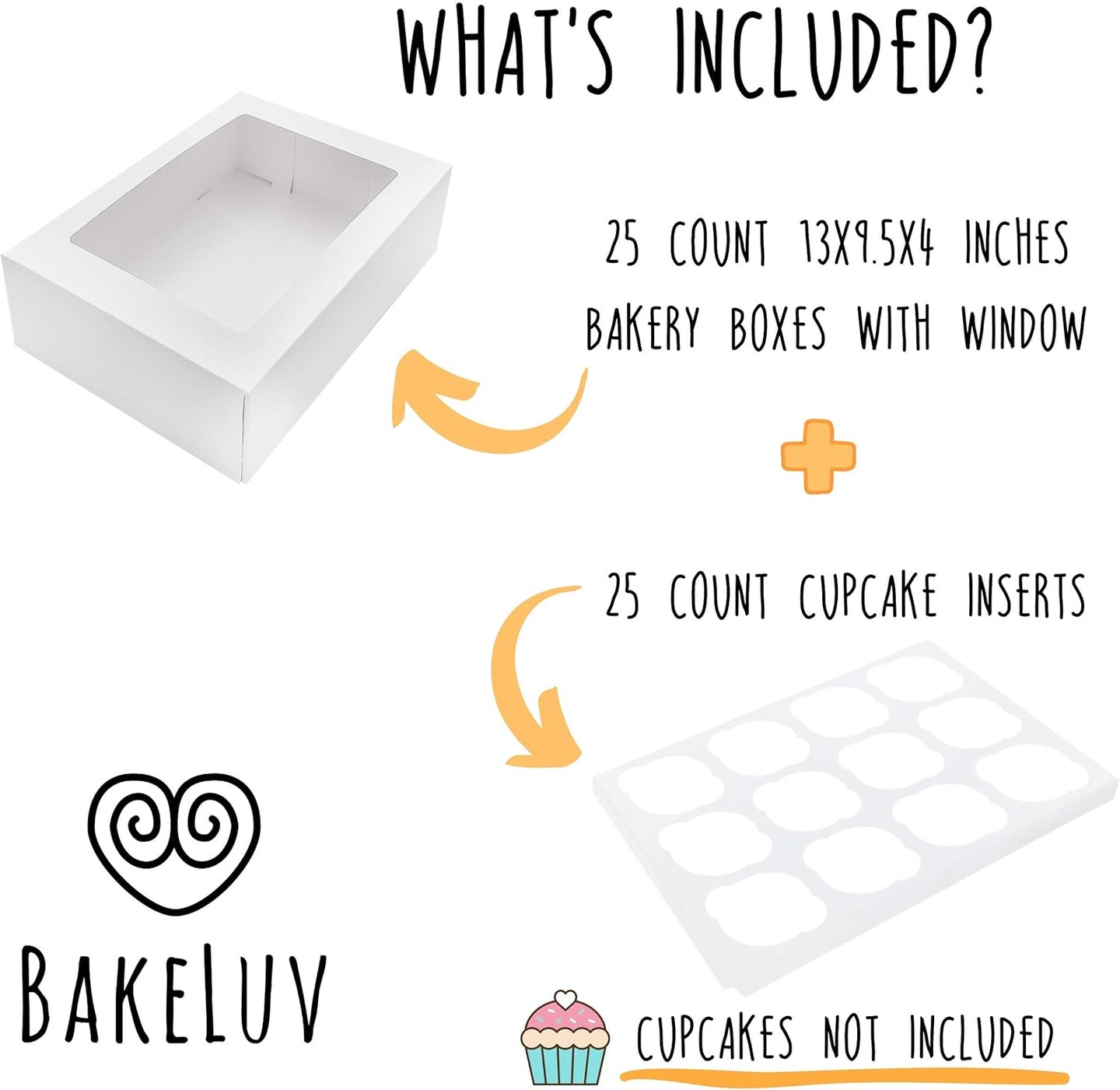 White 12 Cupcake Boxes, Cupcake Containers | 13x9.5x4, 25 Pack | 12 Cupcake Box Bulk, Cupcake Boxes 12 Count Carrier, Option to 14x10x4 Bakery Boxes with Window, &#xBC; Sheet Cake Box 13x9 Inches