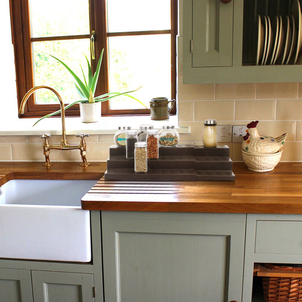 4pcs Bronze Tiered Spice Rack – Step Shelf Organizer for Kitchen Cabinet, Countertop & Pantry Storage