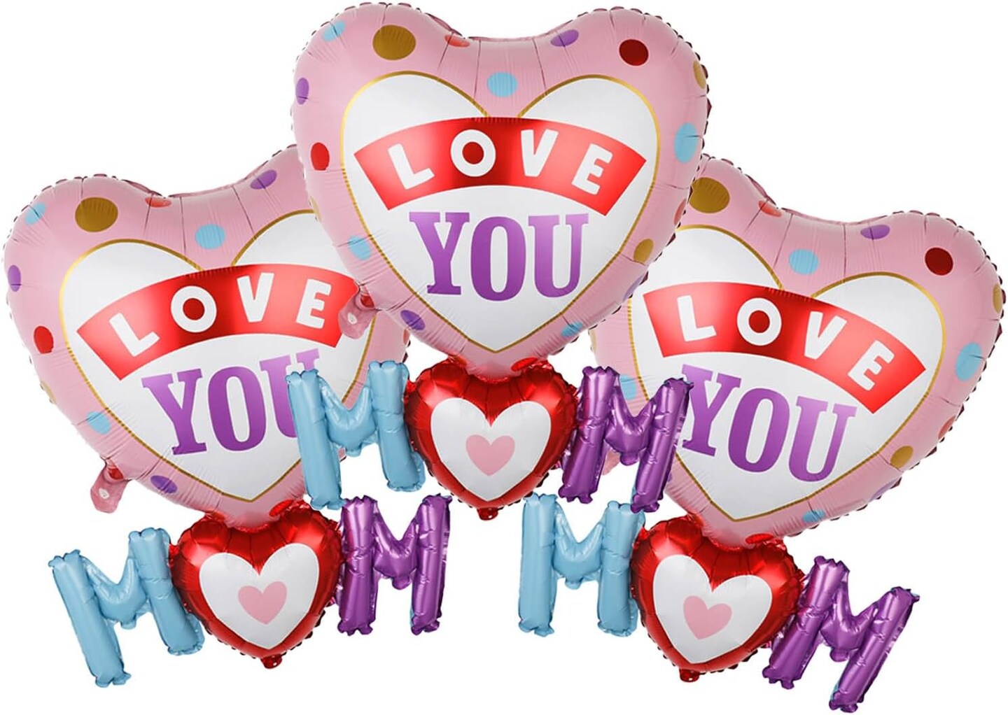 Love You Mom Balloons – Mother’s Day Heart Foil Balloon Set (3PCS)