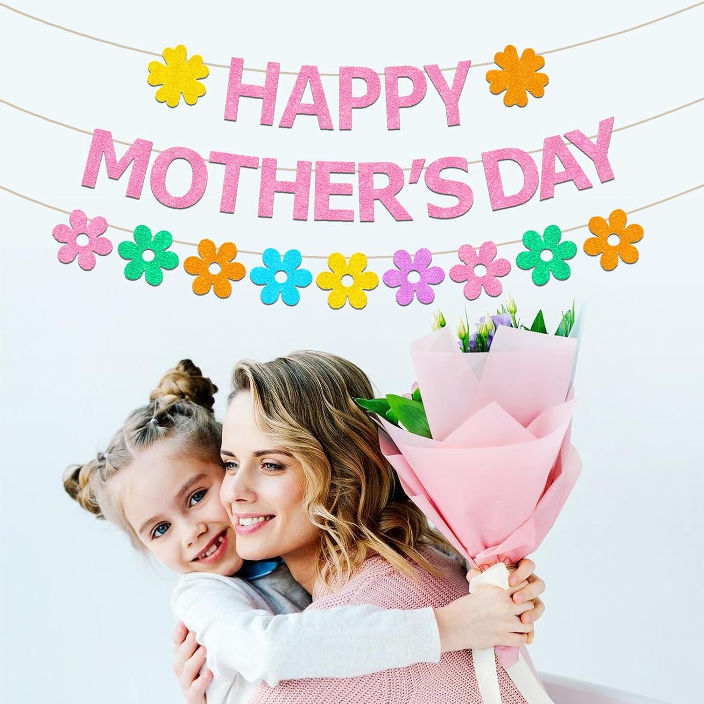 Happy Mother&#x2019;s Day Banner Red Glittery