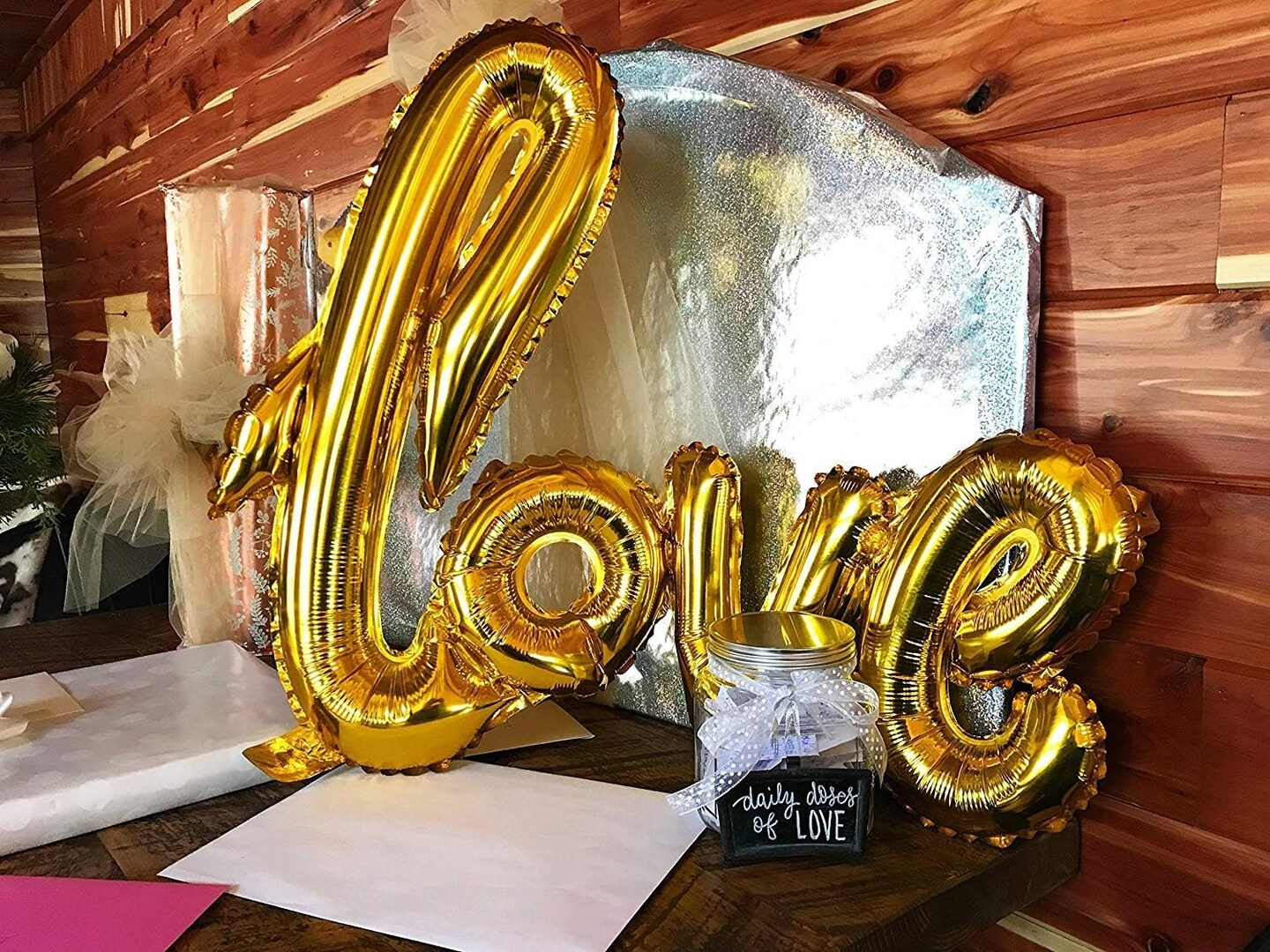 Large Gold Foil LOVE Balloons Banner,42 Inch Mylar Foil Letters Balloons for Wedding Bridal Shower Anniversary Mothers&#x27; Day Engagement Party Decorations Supplies