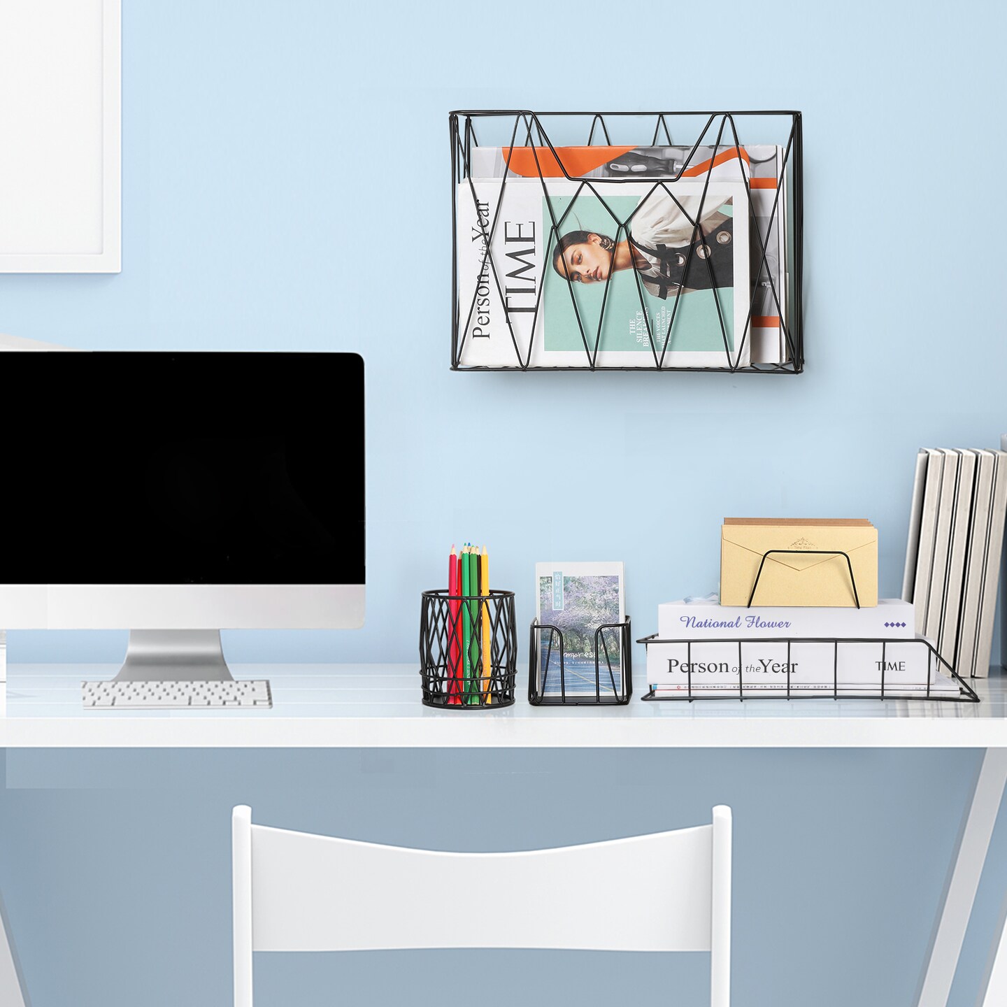 5PCS Office Desk Accessories Set Pencil Cup Holder Letter Sorter File Organizer