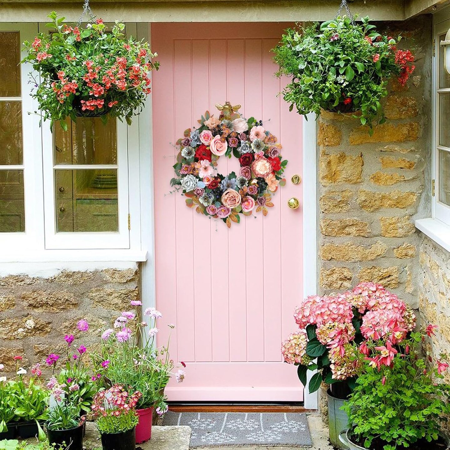 Spring Summer Everyday Flower Wreath for Front Door