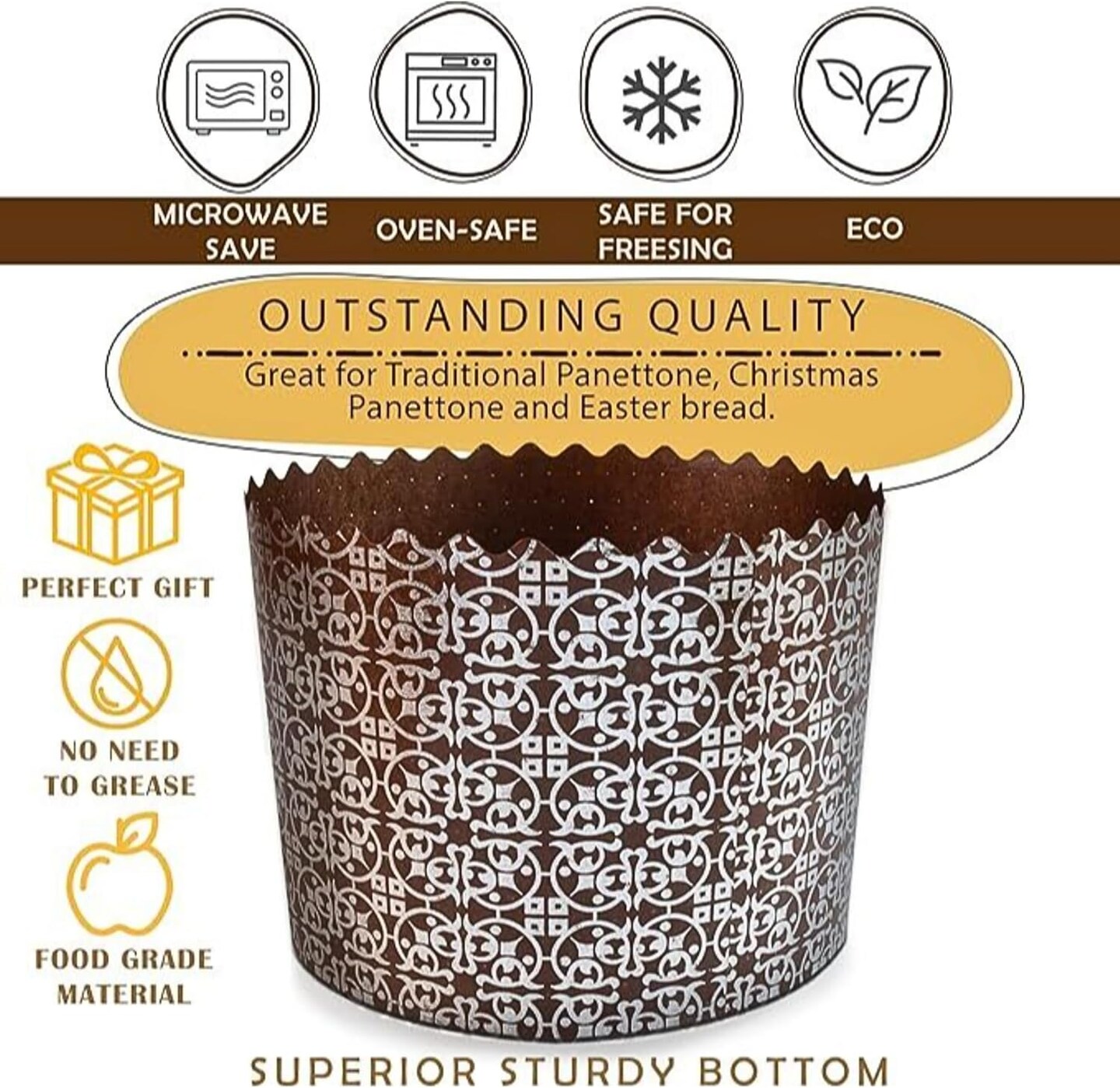 15oz Large Panettone Paper Mold Murals Silver - 12pcs, H 3.54&#x2033;x5.11&#x2033; W (9cm x13cm) Kulich Mold - Round Panettone Paper Baking Molds - Pans Paper Panettone - Easter Bread Baking Forms