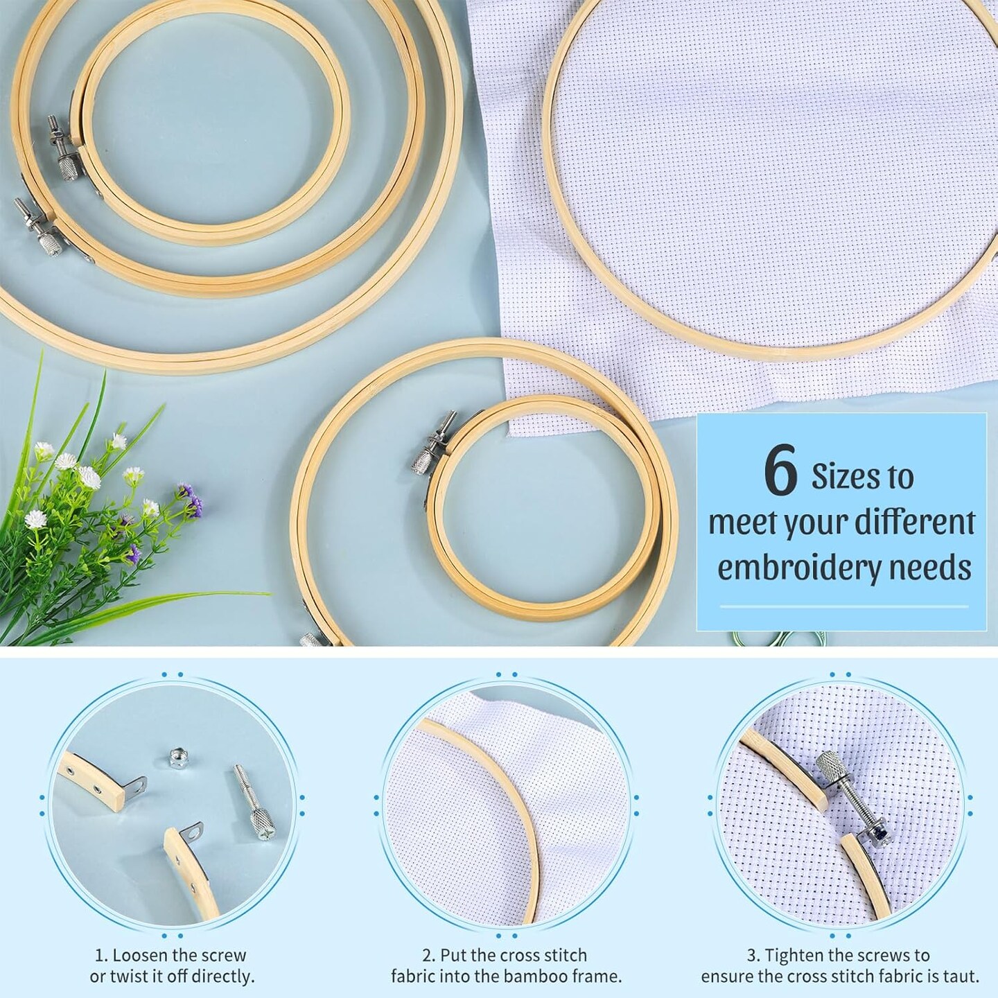 72 Pcs Cross Stitch Supplies, Embroidery Hoops Kits with 6 Pcs Embroidery Hoops, Embroidery Needles, Vintage Scissors, Floss Bobbins and Seam Ripper, Cross Stitch Kit for Beginners Craft Sewing