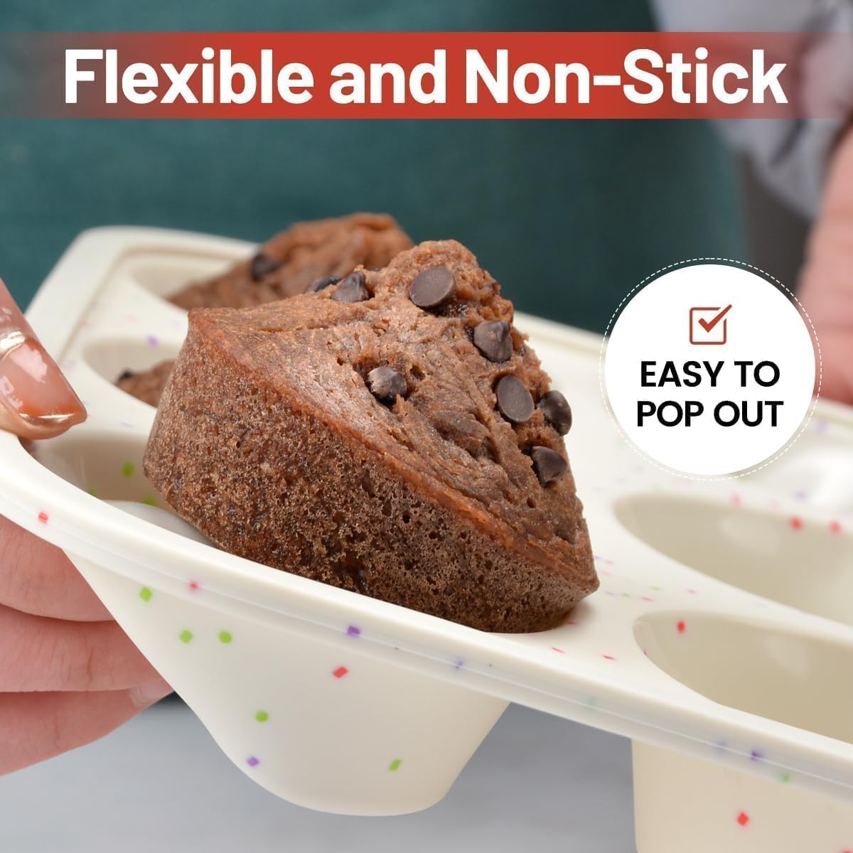 Silicone Muffin Pan, Metal Reinforced Frame Cupcake Pan 12 Cups Regular Size Easy to Move in or Out of Oven Non-Stick (2)