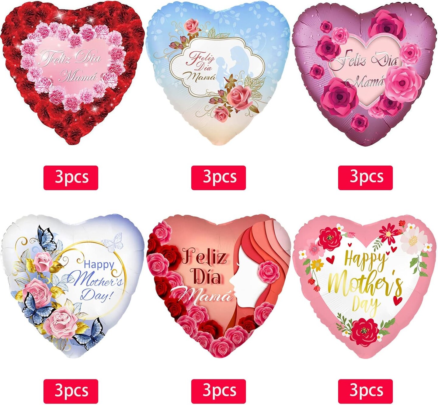 Mother&#x27;s Day Balloons,18 PCS 17 Inch Happy Mother&#x27;s Day Balloons,Heart-Shaped Foil Balloon,Mothers Day Decoration