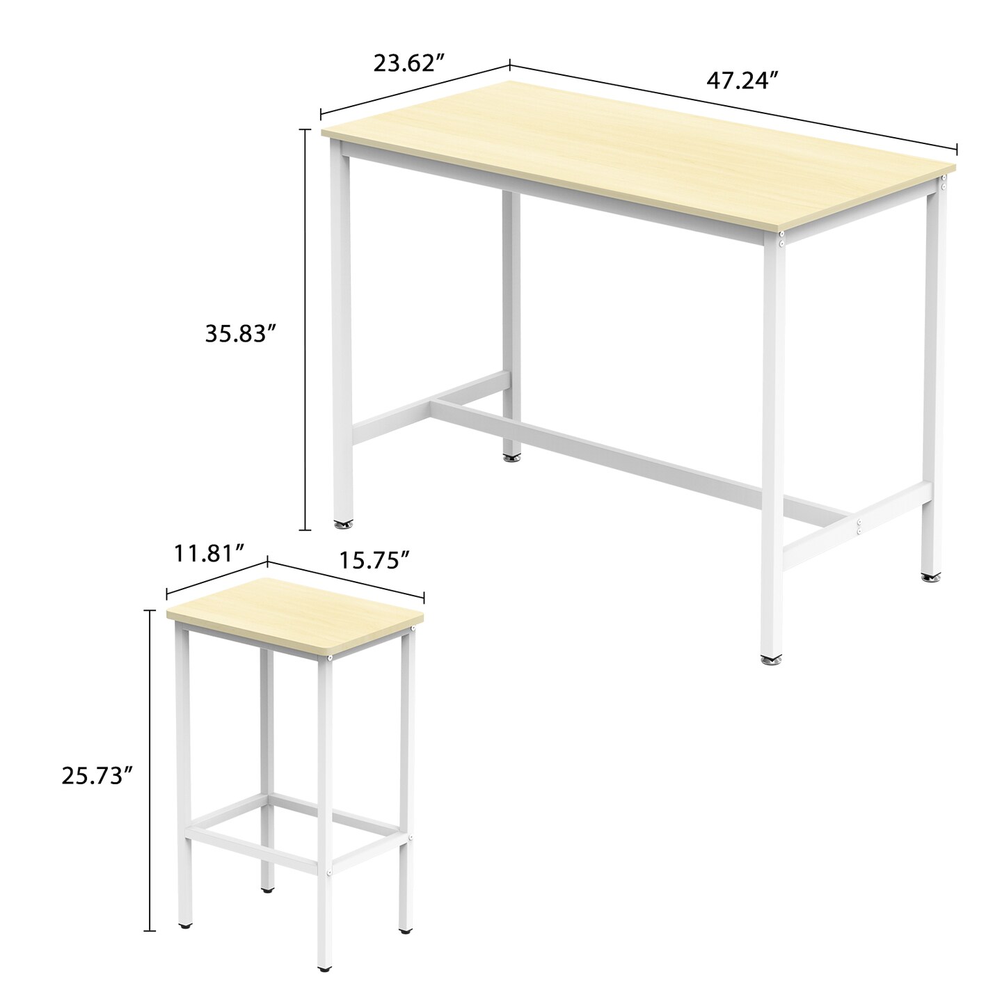 3-Piece Industrial Counter Height Dining Set Breakfast Bar Table with 2 Stools, Space-Saving Kitchen Bistro Set, Adjustable Feet