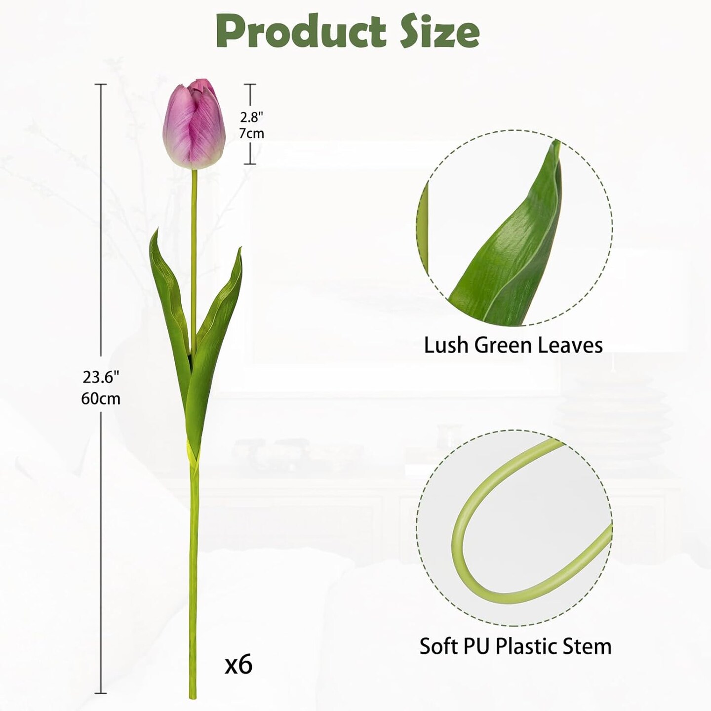 23&#x22; Fake Tulip Flowers Artificial Violet Tulips Long Stem Faux Flower, Silk Flower D&#xE9;cor for Floral Arrangement Home Farmhouse Wedding Decoration