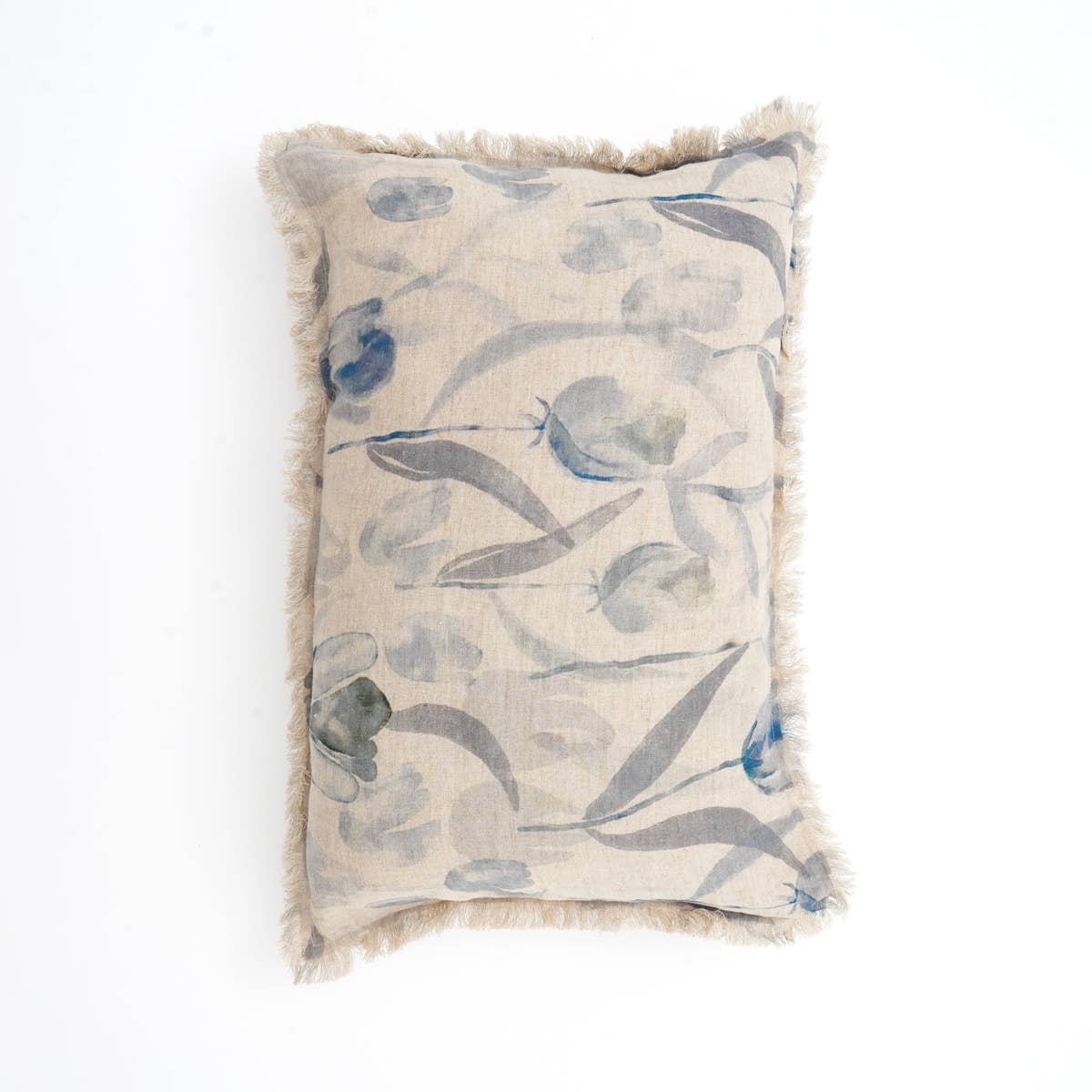 Decorative Linen Printed Lumbar Pillow 16" x 24" – Fringed Accent Cushion