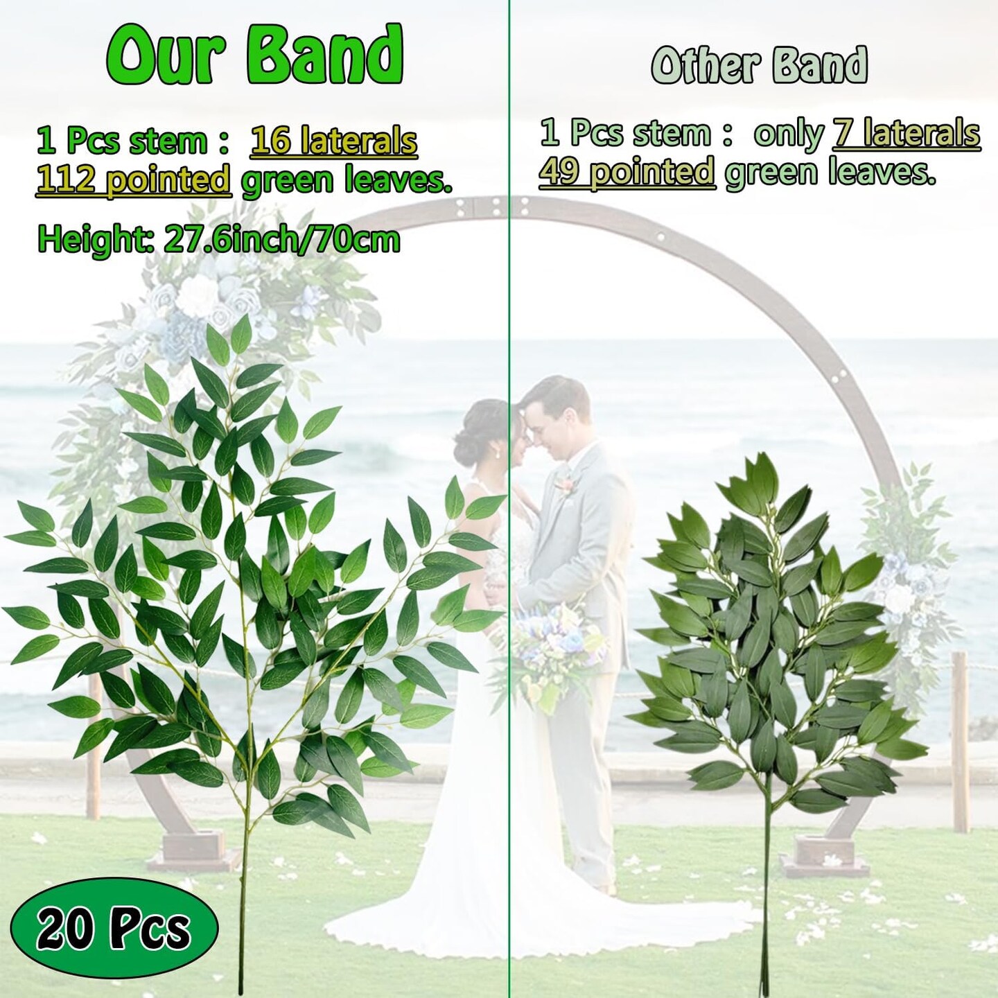 20 Artificial Italian Ruscus Greenery Stems for Wedding & Home Decor
