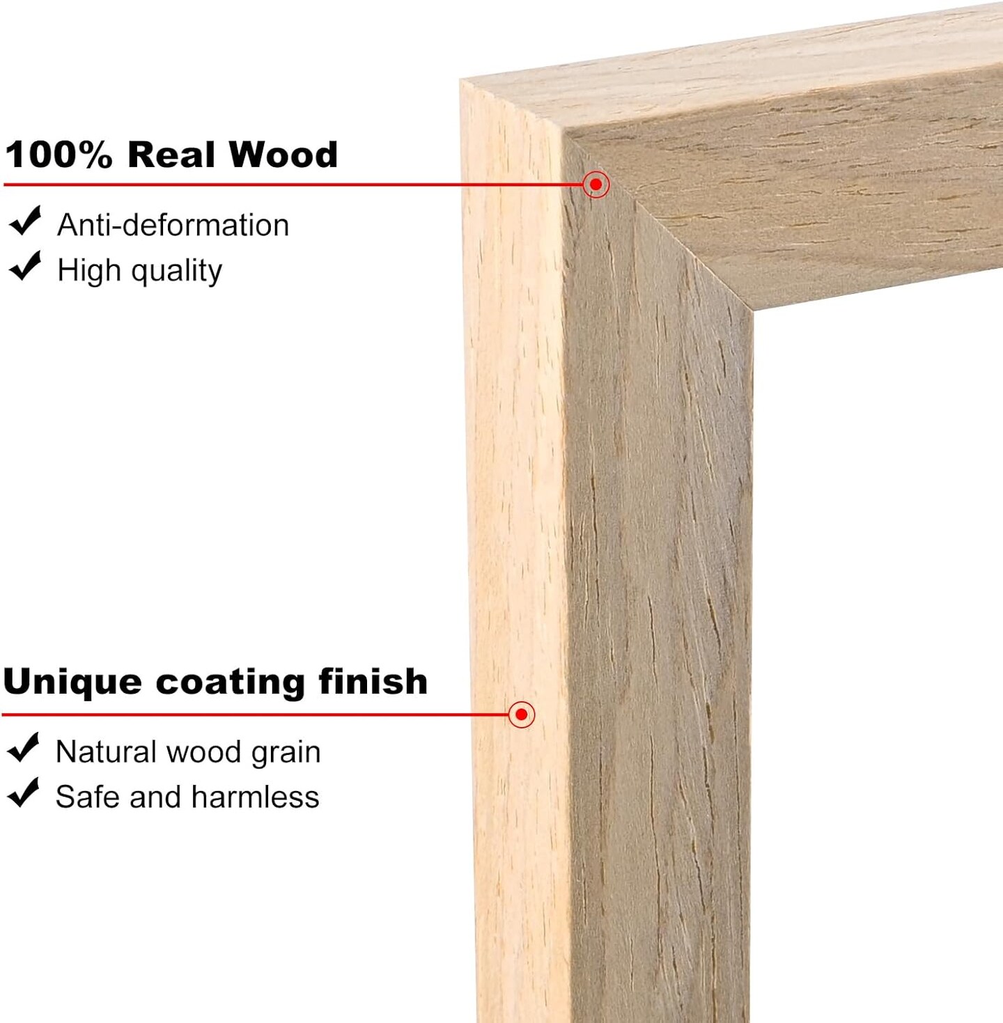 8x8 Picture Frame, Natural Square Solid Wood Frames for Pictures 4x4 and 6x6 with Mat or 8x8 without Mat, Wall and Tabletop Display Photo Frames Natural Wood 4 Pack