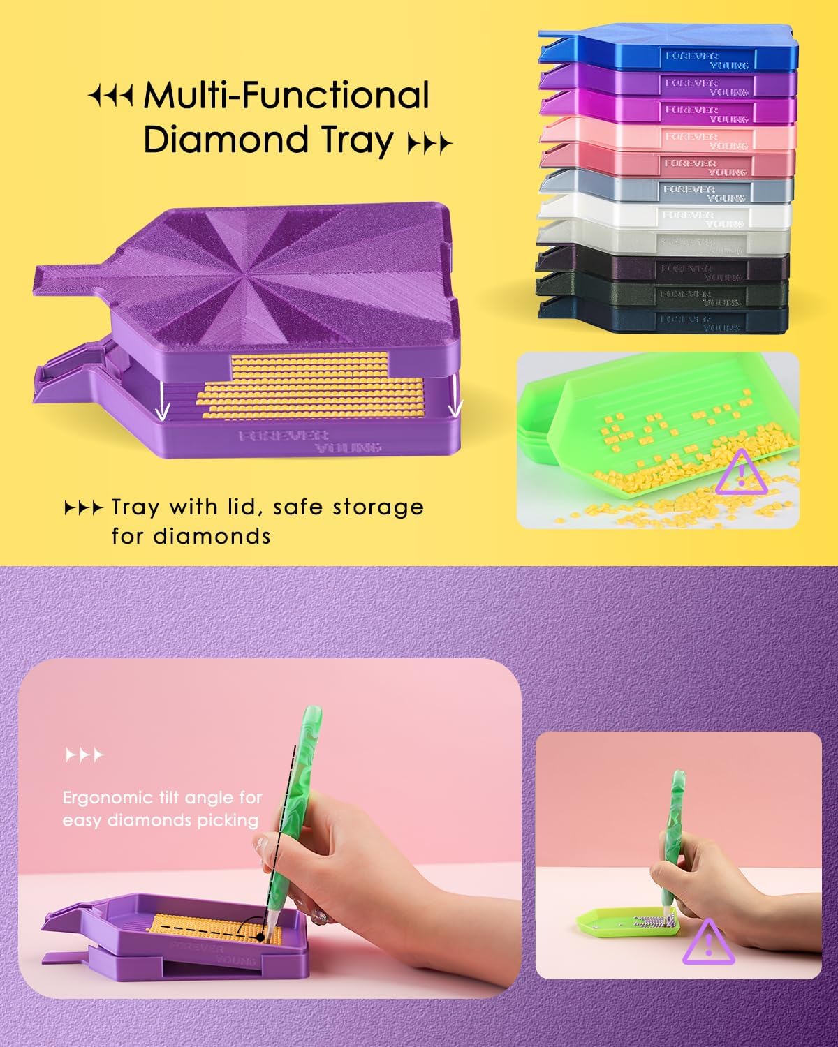Silky Diamond Painting Tray with Lid, Diamond Painting Accessories, Diamond Art Tray with Prismatic Shine Lid, Diamond Art Accessories and Tools for 5D Diamond Painting Beads, Silky Sapphire