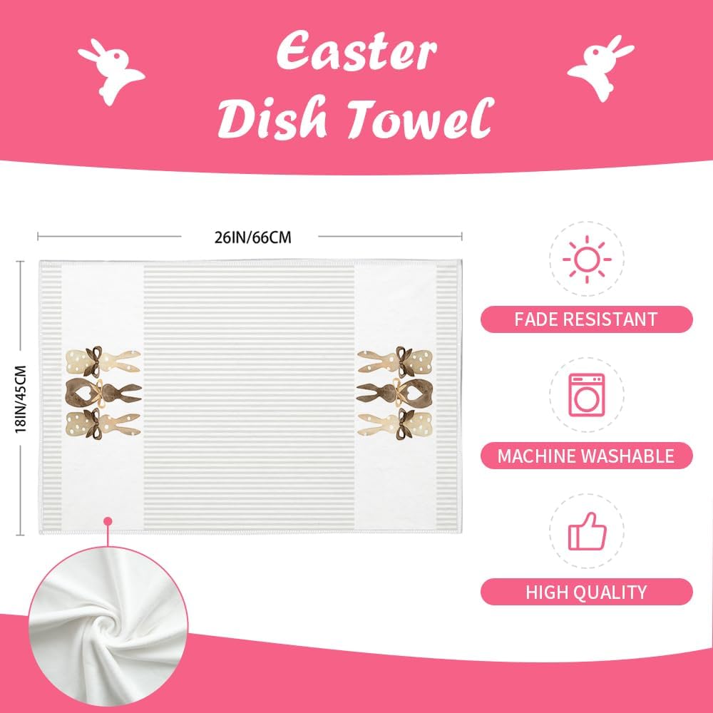 Easter Kitchen Towels Set of 2,Beige Bunny Dish Towels 18x26 Inch Drying Dishcloth,Farmhouse Home Seasonal Spring Decorations AD220