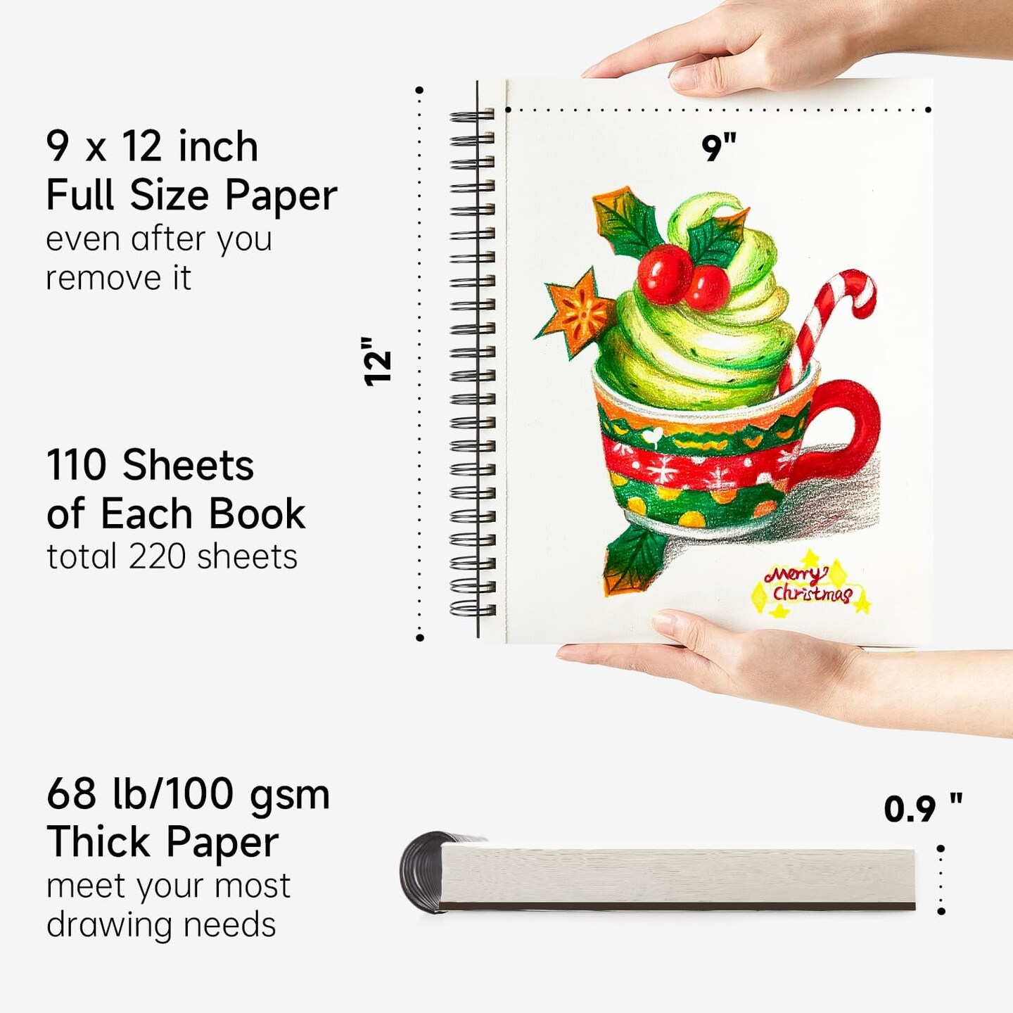 2-Pack 9x12” Sketchbooks – 110 Sheets Each, 68lb/100gsm Acid-Free Mixed Media Paper