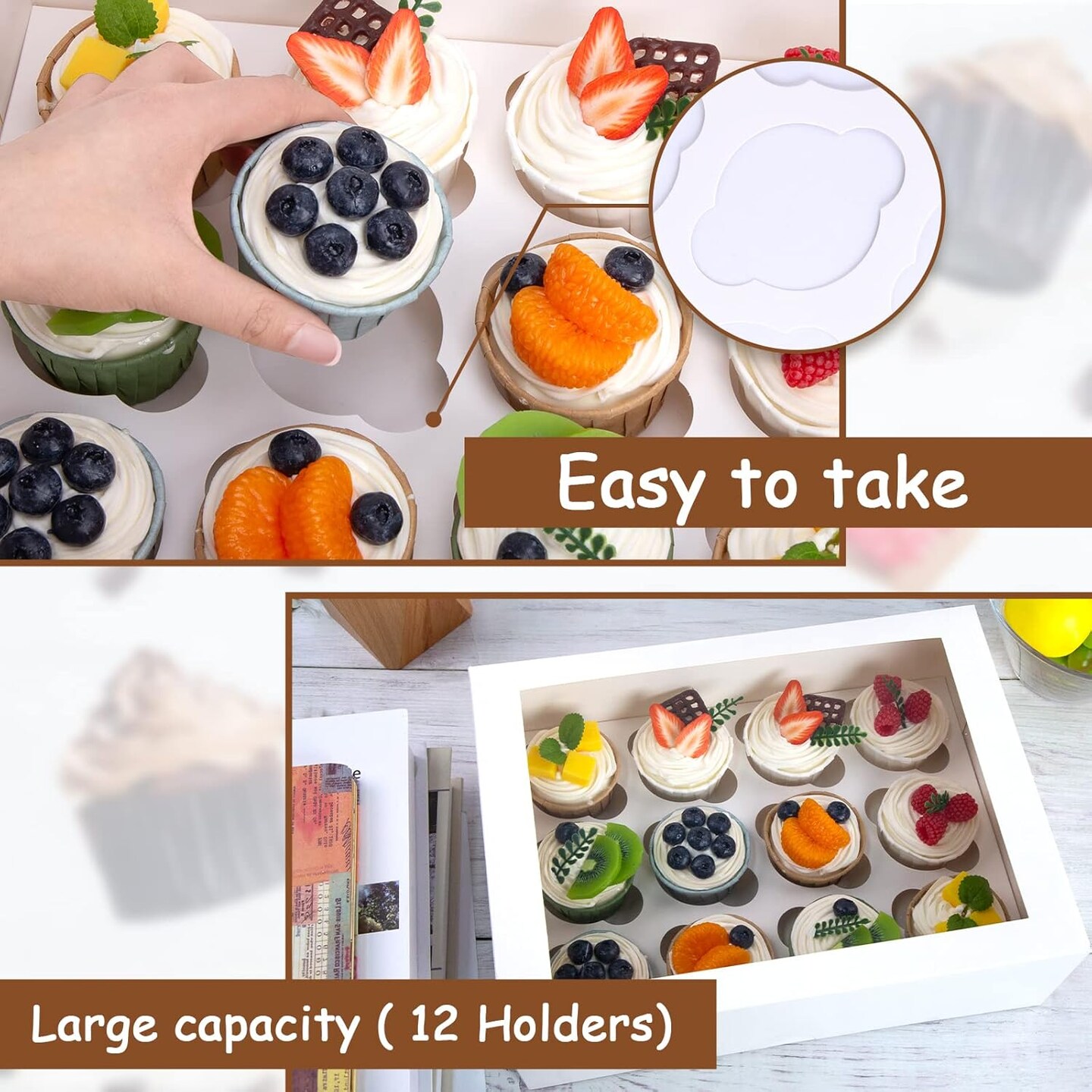 12 Count Cupcake Boxes, 6PCS Cupcake Container with Window Boxes Holding 72 Pastry Box for Birthday Holiday Party Bakery Supplies 13.2&#x22;x9.8&#x22;x4&#x22;
