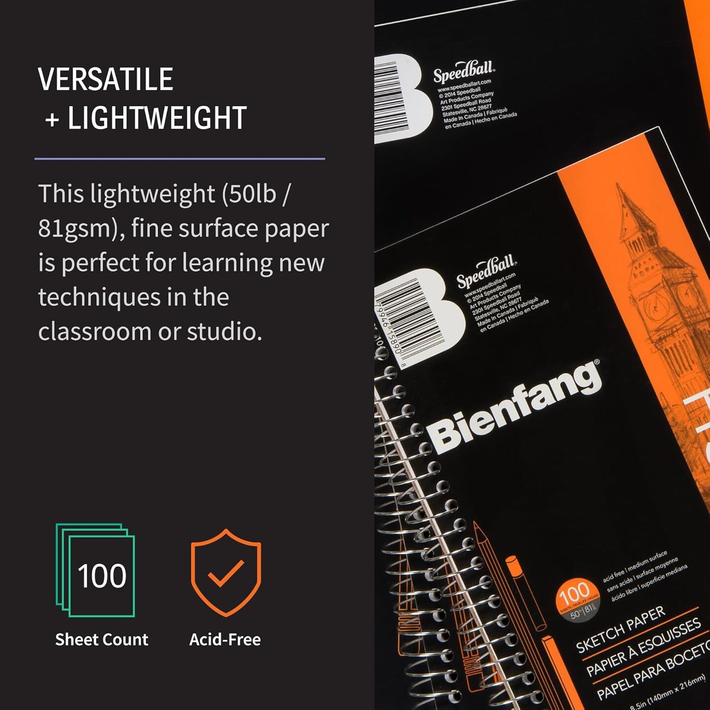 Sketch Pad 8.5x11 Inch, (2-Pack) 100 Sheets of 60lb 90gsm Art Paper, Spiral Bound Sketch Book Drawing Notebook