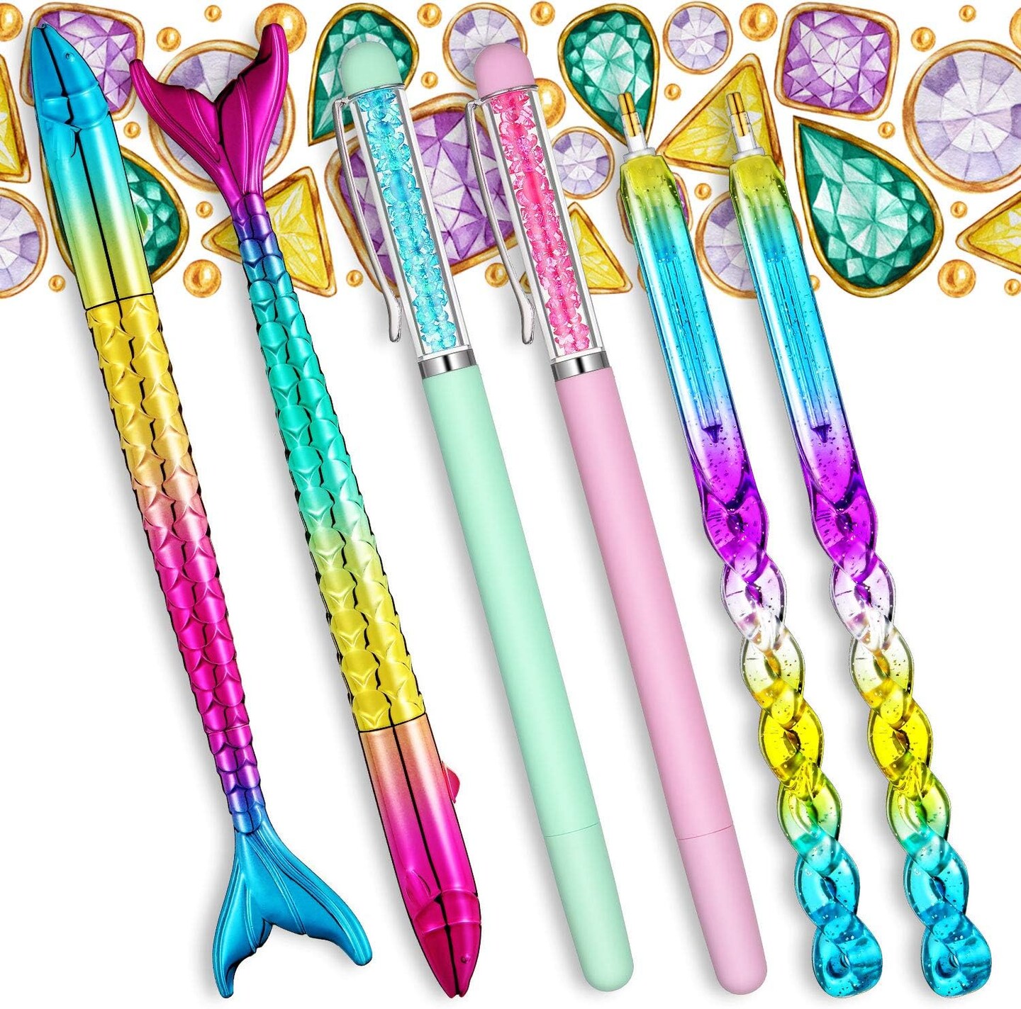 12 Piece Diamond Painting Tool, Include 6 Piece Mermaid Point Drill Pens Classic Point Drill Pen Spiral Diamond Painting Pen, 6 Piece Diamond Painting Wax Storage Case Full of Glue Clay (Pink)