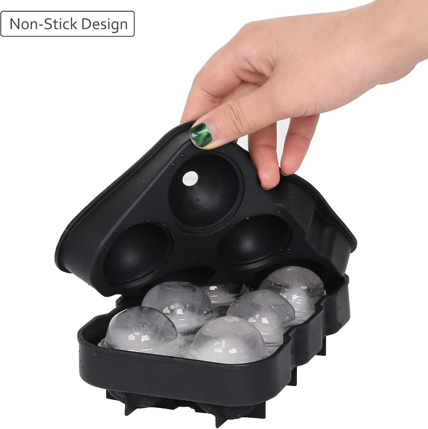 Ice Cube Trays (Set of 2), Silicone Sphere Whiskey Ice Ball Maker with Lids &#x26; Large Square Ice Cube Molds for Cocktails &#x26; Bourbon - Reusable &#x26; BPA Free