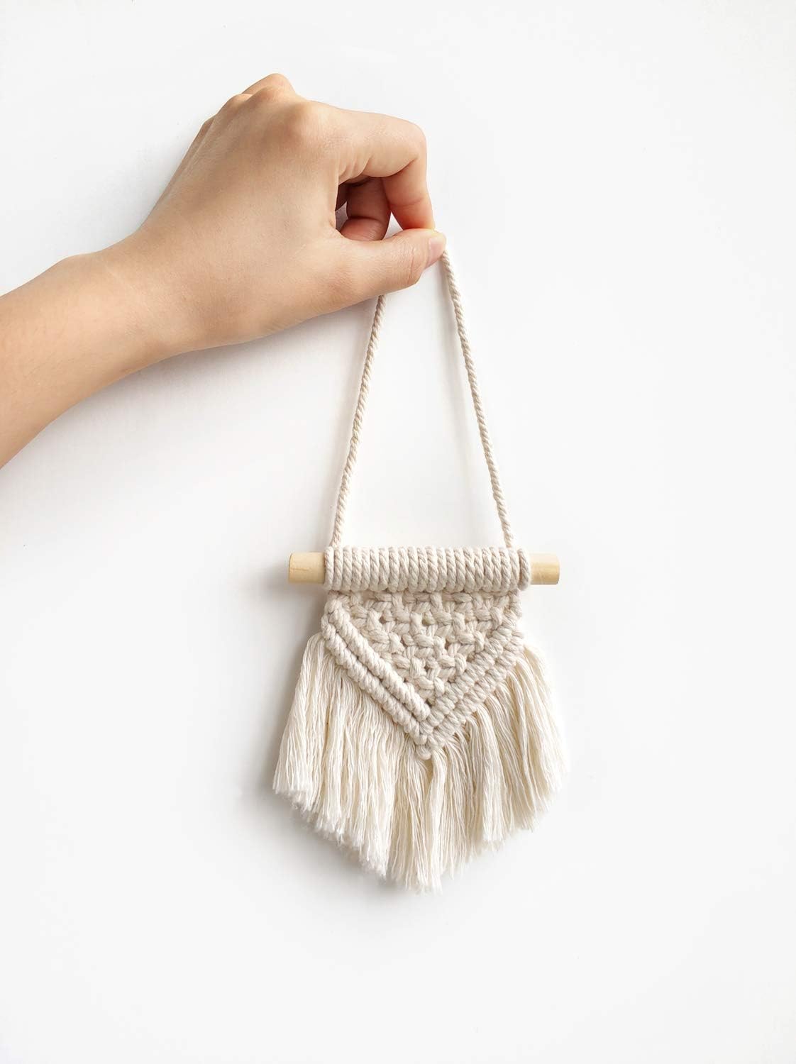 Macrame Wall Hanging Set of 3 Cute Boho Christmas Tree Decoration Car Ornaments Woven Art Decor for Nursery Bathroom Bedroom Living Room Dorm Home Idea