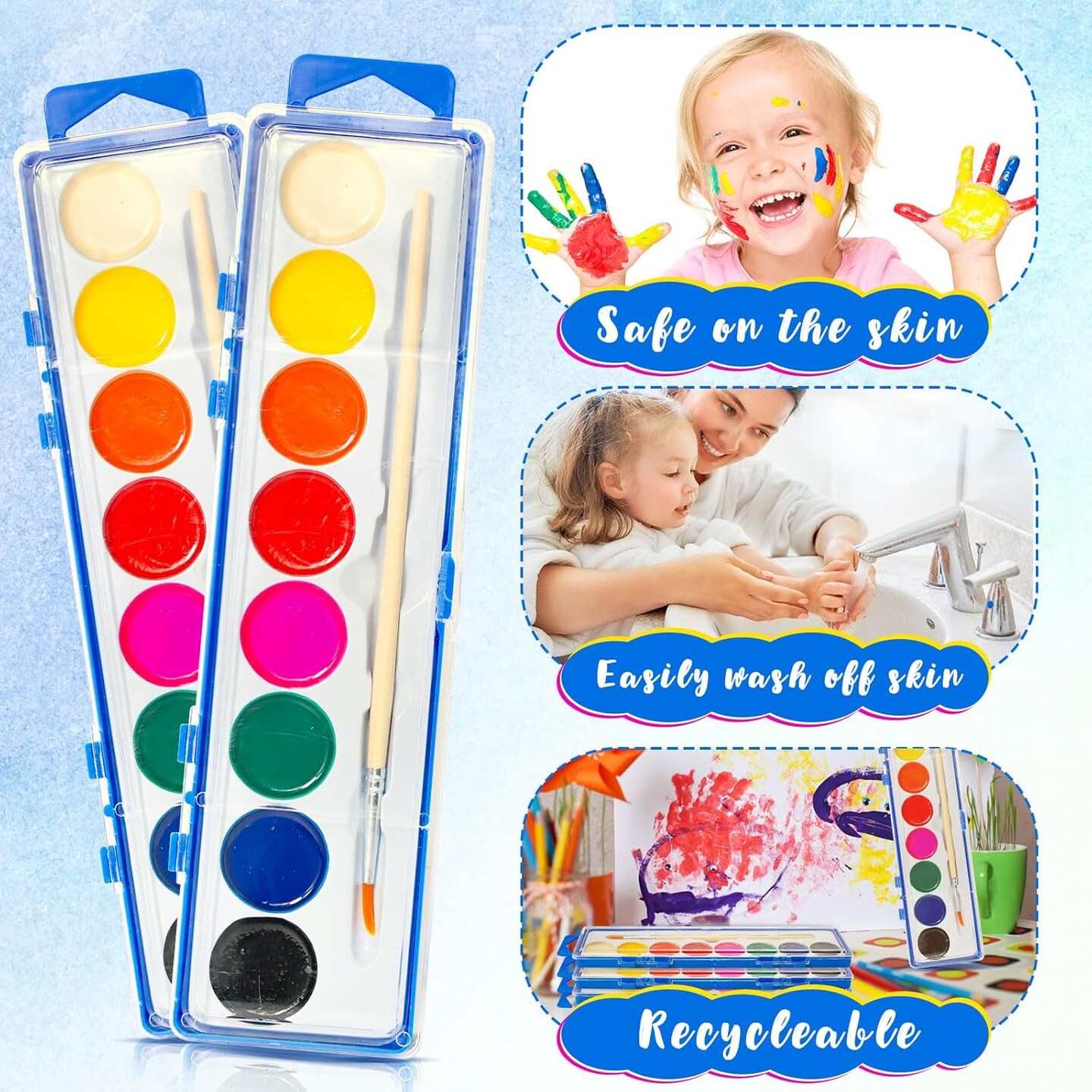 7 Pack Watercolor Paint Set for Kids - 8 Washable,Bright Colors with Paintbrush Watercolor Paint Bulk for Kids Party Favors,Classrooms Supplies,Art Lessons