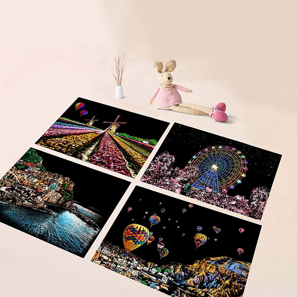 Scratch Painting Kits for Adults &#x26; Kids, Rainbow Painting Night View Scratchboard