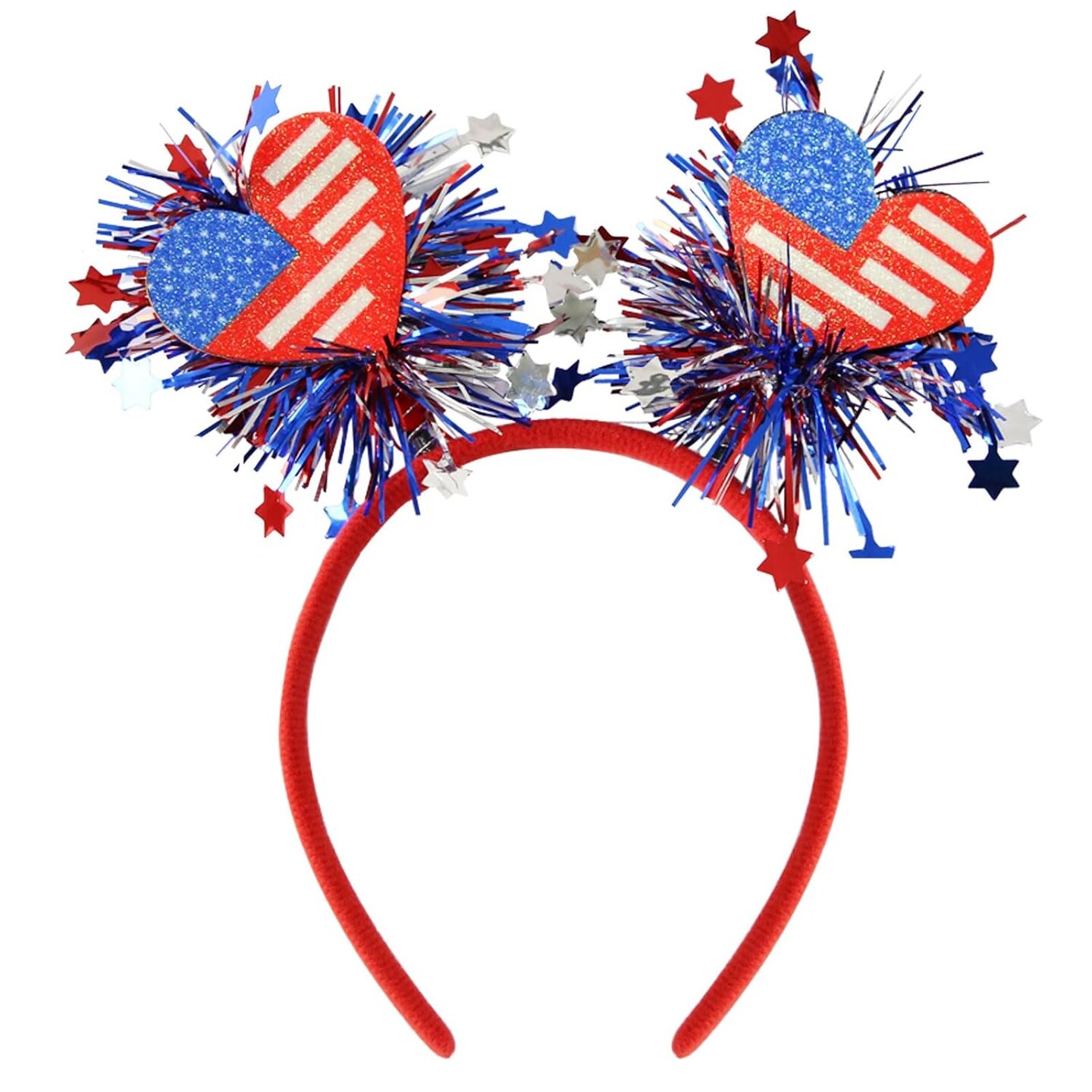 4th of July Headband for Women - Glitter Heart Patriotic Headband - Red White Blue American Flag Headbands for Patriotic Accessories - Red White and Blue Decorations Memorial Day Party Supplies