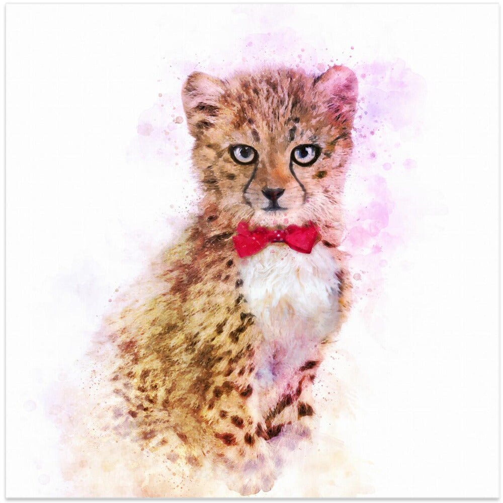 Baby Cheetah Watercolor Square Canvas Art | Modern Home Wall Decor 24x24 Canvas - Corporate Office Art