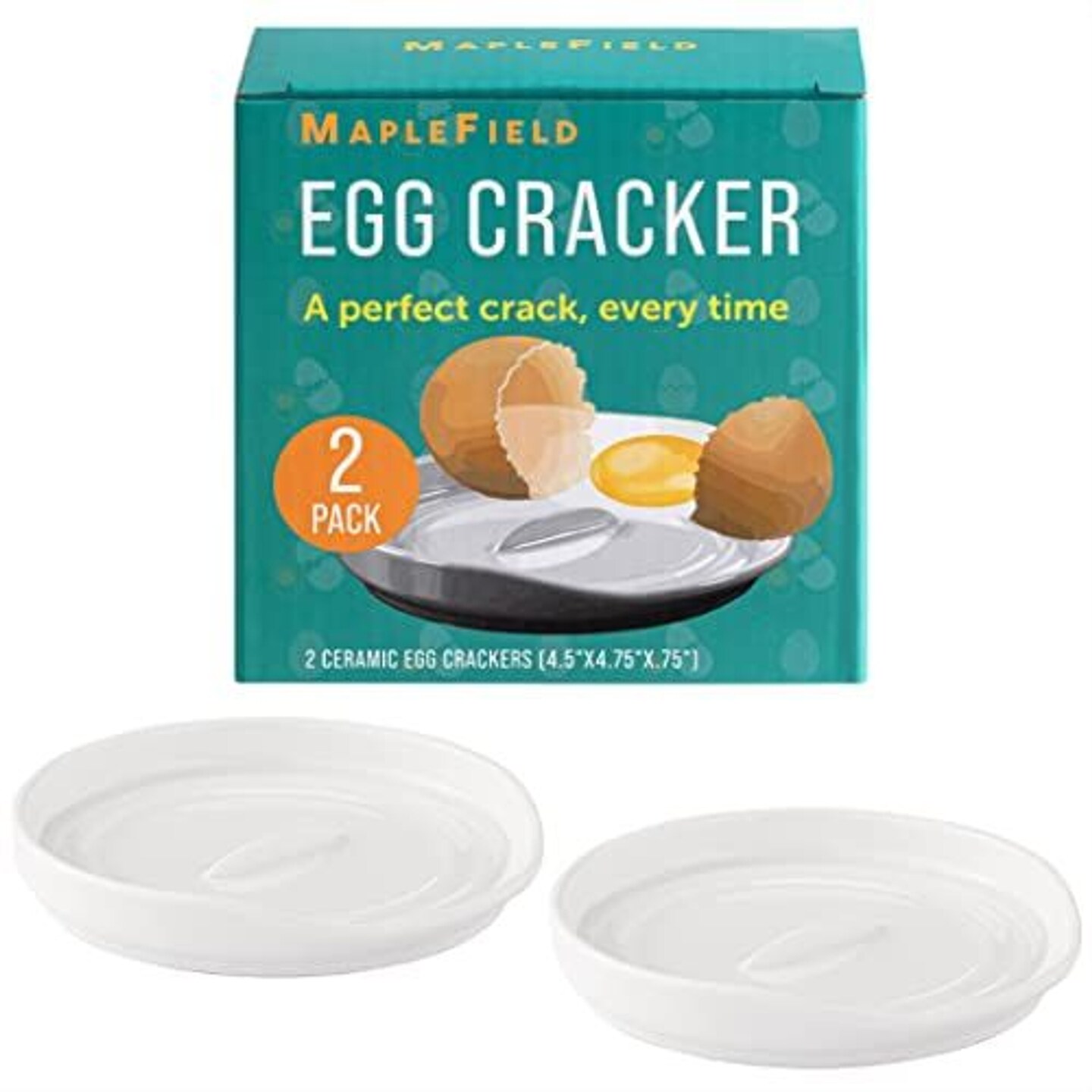 [2 Pack] Dual Purpose Egg Cracker Tool &#x26; Spoon Rest for Kitchen Counter - Simple Use Egg Breaker Tool Contains the Mess - Ceramic &#x26; Stylish Spoon Holder for Kitchen Counter