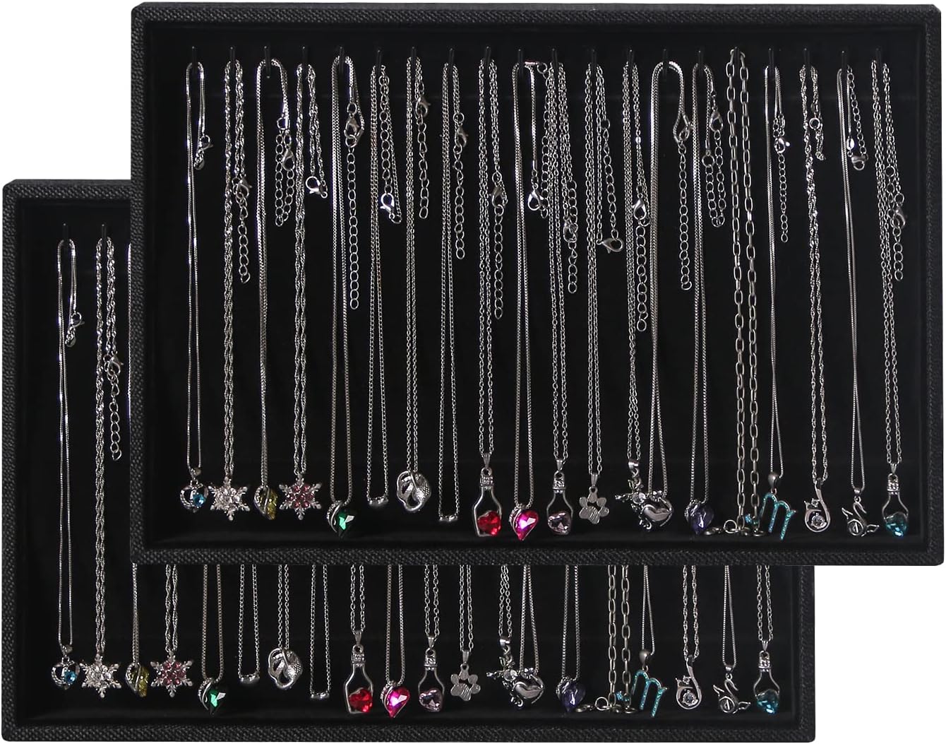 2 Pcs/set Stackable Jewelry Organizer Trays,Necklace Tray+Necklace Tray, Jewelry Displays for Selling,Black