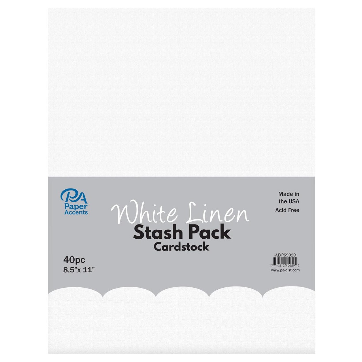 PA Paper Accents Stash Pack Cardstock Pack 8.5&#x22; x 11&#x22; White Linen, colored cardstock paper for card making, scrapbooking, printing, quilling and crafts, 65lb., 40 pieces