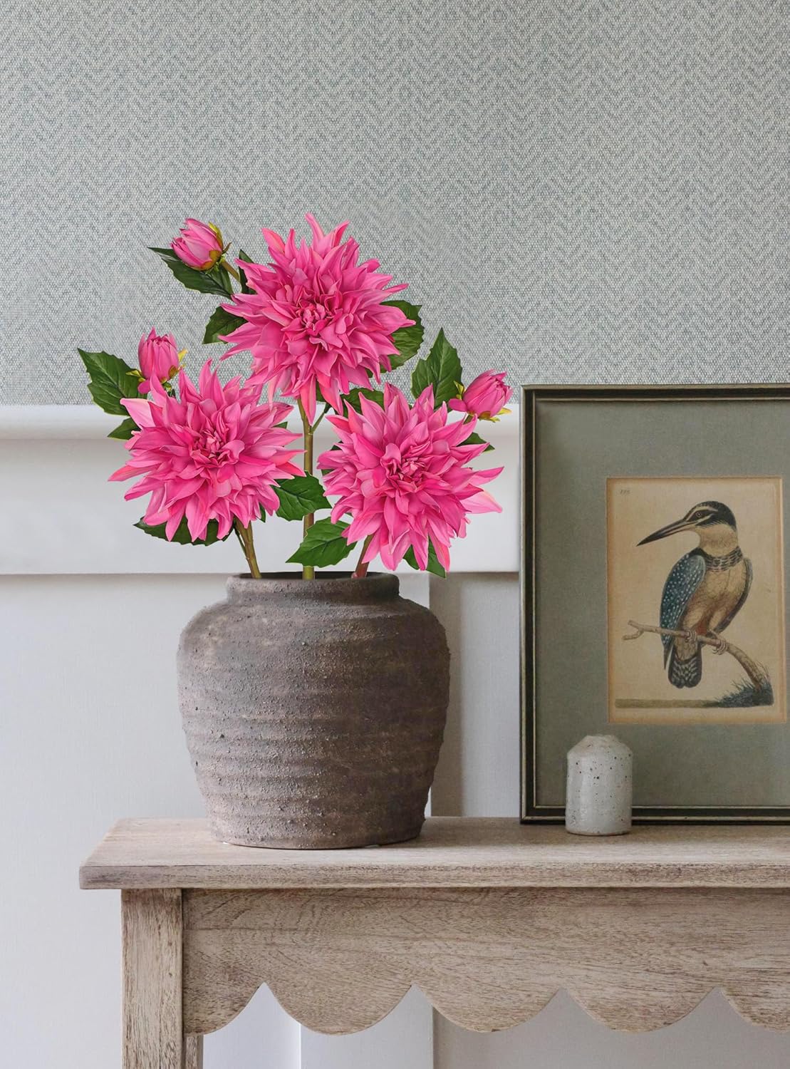 3 Pcs Artificial Dahlia Flowers – 27.9" Real-Touch Silk Stems with 6.1" Deep Pink Blooms, Lifelike Faux Flowers for Home Decor, Wedding, Centerpieces & Floral Arrangements