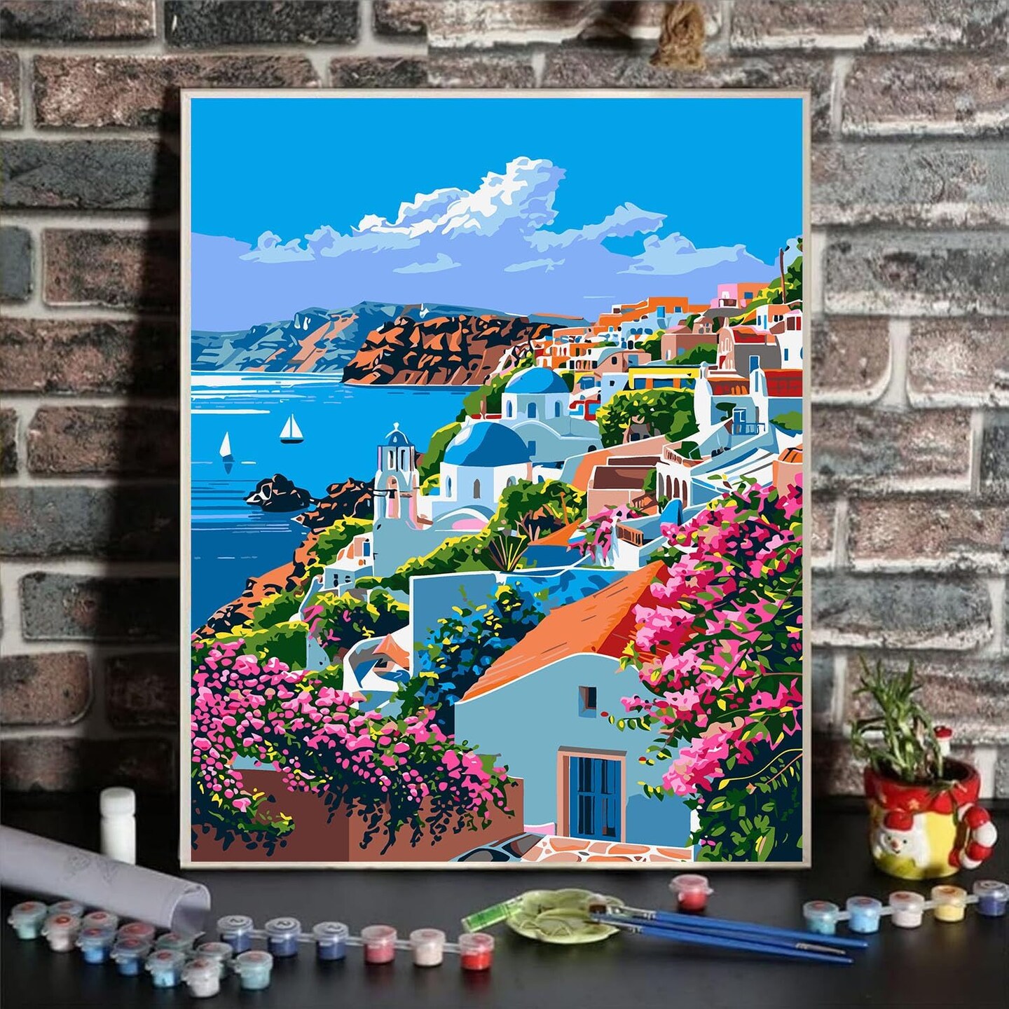 Paint by Numbers Kit for Adults- Santorini Adult Paint by Number Kits on Canvas, Landscape Painting with Numbers Craft for Home Decor