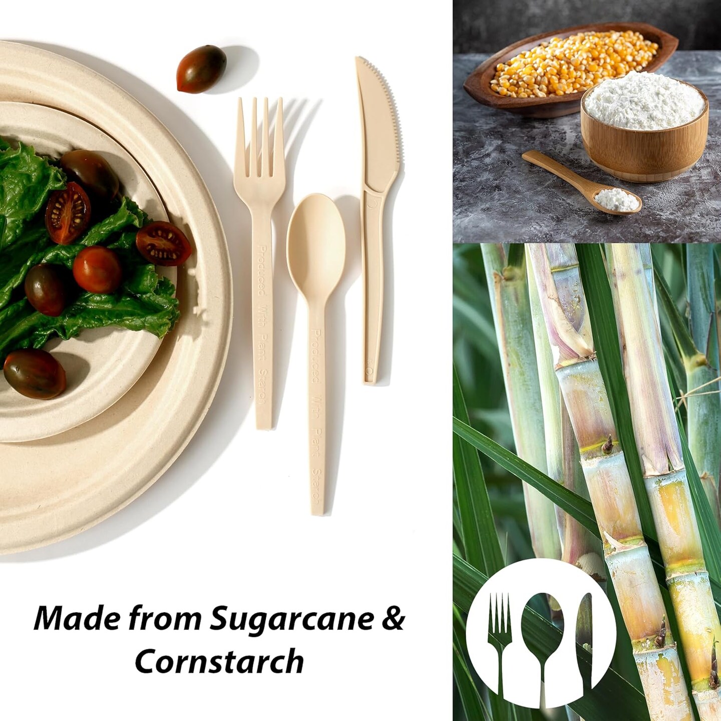 250 Piece Compostable Dinnerware Set for 50 Guests – Biodegradable Paper Plates, Eco-Friendly Disposable Utensils, Includes Paper Plates, Forks, Knives, Spoons, Brown