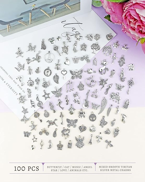 Wholesale Bulk Lots Jewelry Making Silver Charms Mixed Smooth Tibetan Silver Metal Charms Pendants DIY