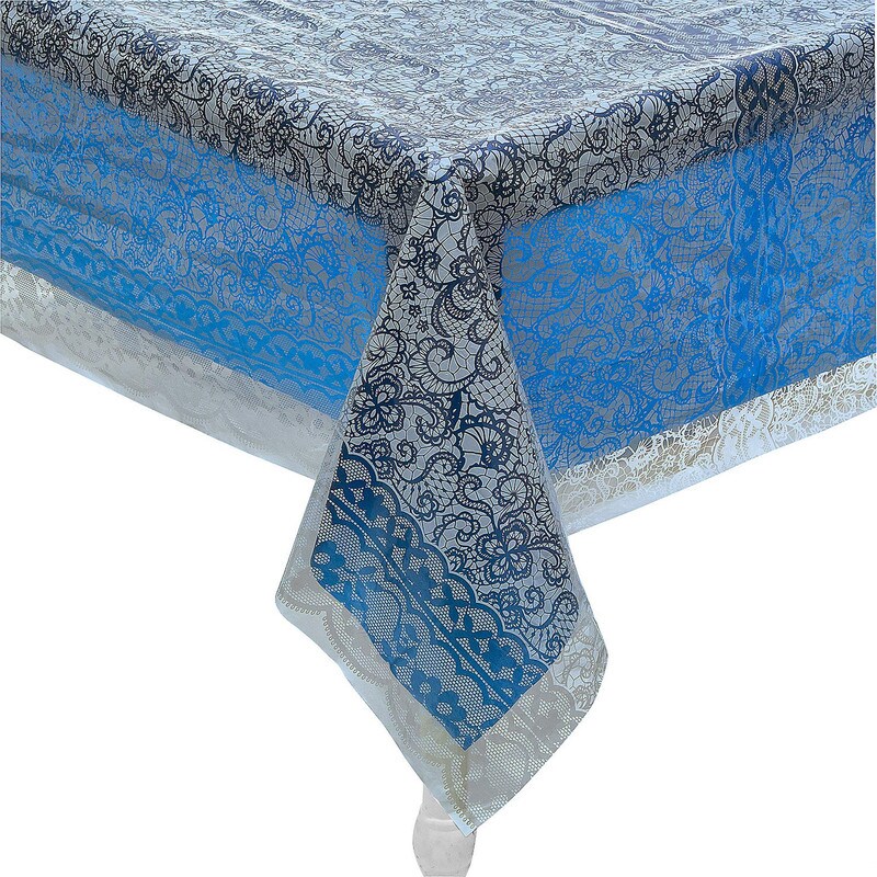 White Lace Printed & Solid Color Rectangle Disposable Plastic Tablecloth Kit 2 Pieces