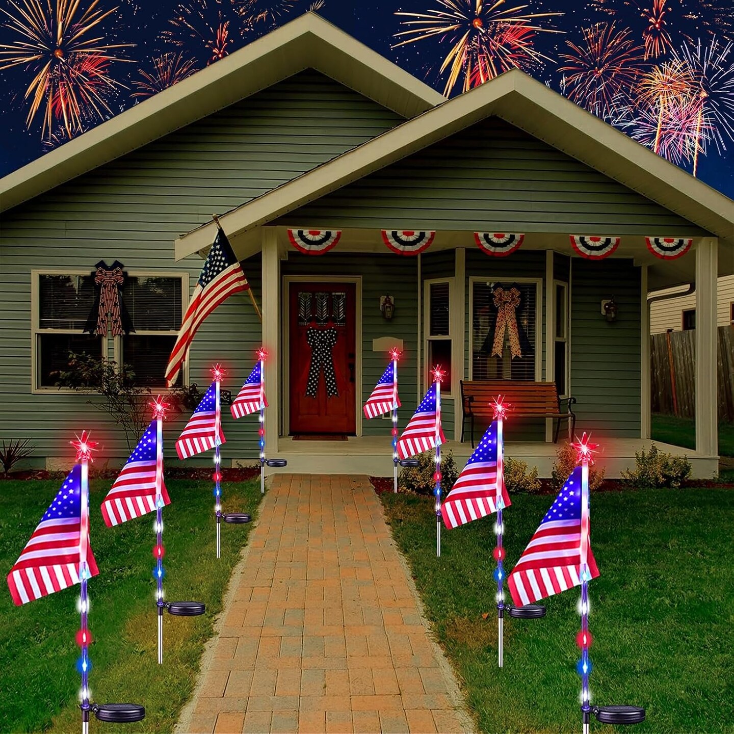 8 Pack American Flag Solar Lights Outdoor, 4th of July Decorations with 2 Modes, Waterproof Solar Flag Patriotic Lights