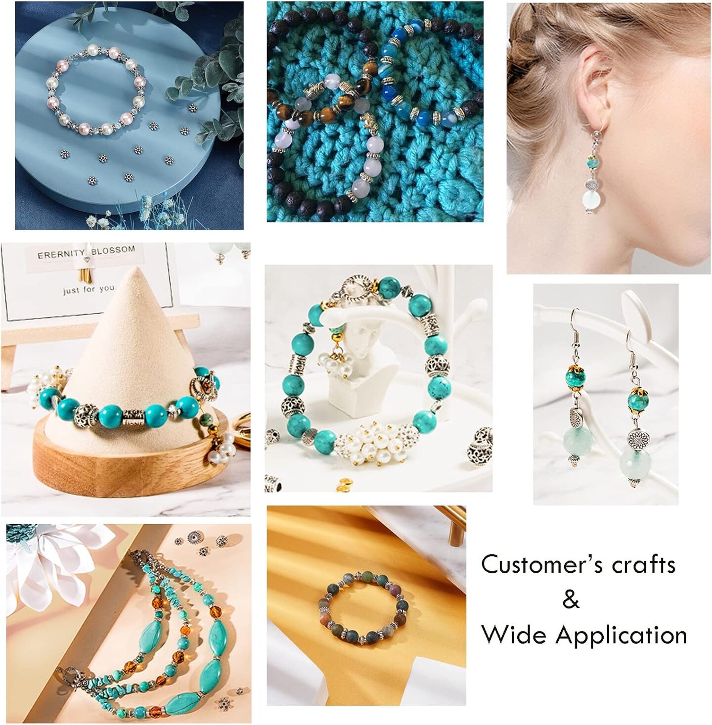 300pcs 6 Style Antique Silver Spacer Beads, Tibetan Metal Alloy Tube Spacers Flower Flat Rondelle Small Loose Beads