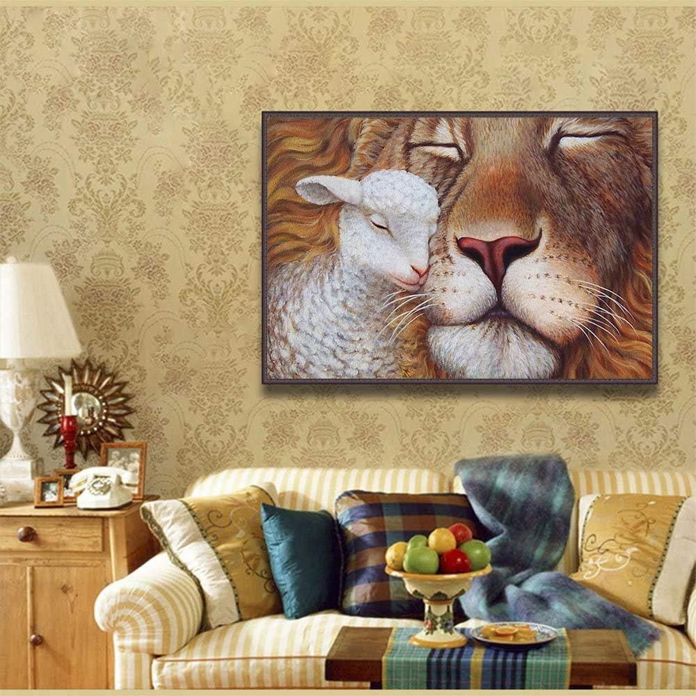 5D Full Drill Diamond Painting Kit, DIY Round Diamond Rhinestone Painting Kits Painting Cross Stitch Embroidery Pictures Arts Craft for Home Wall Decor (Lion, 15.7x11.8 Inch)