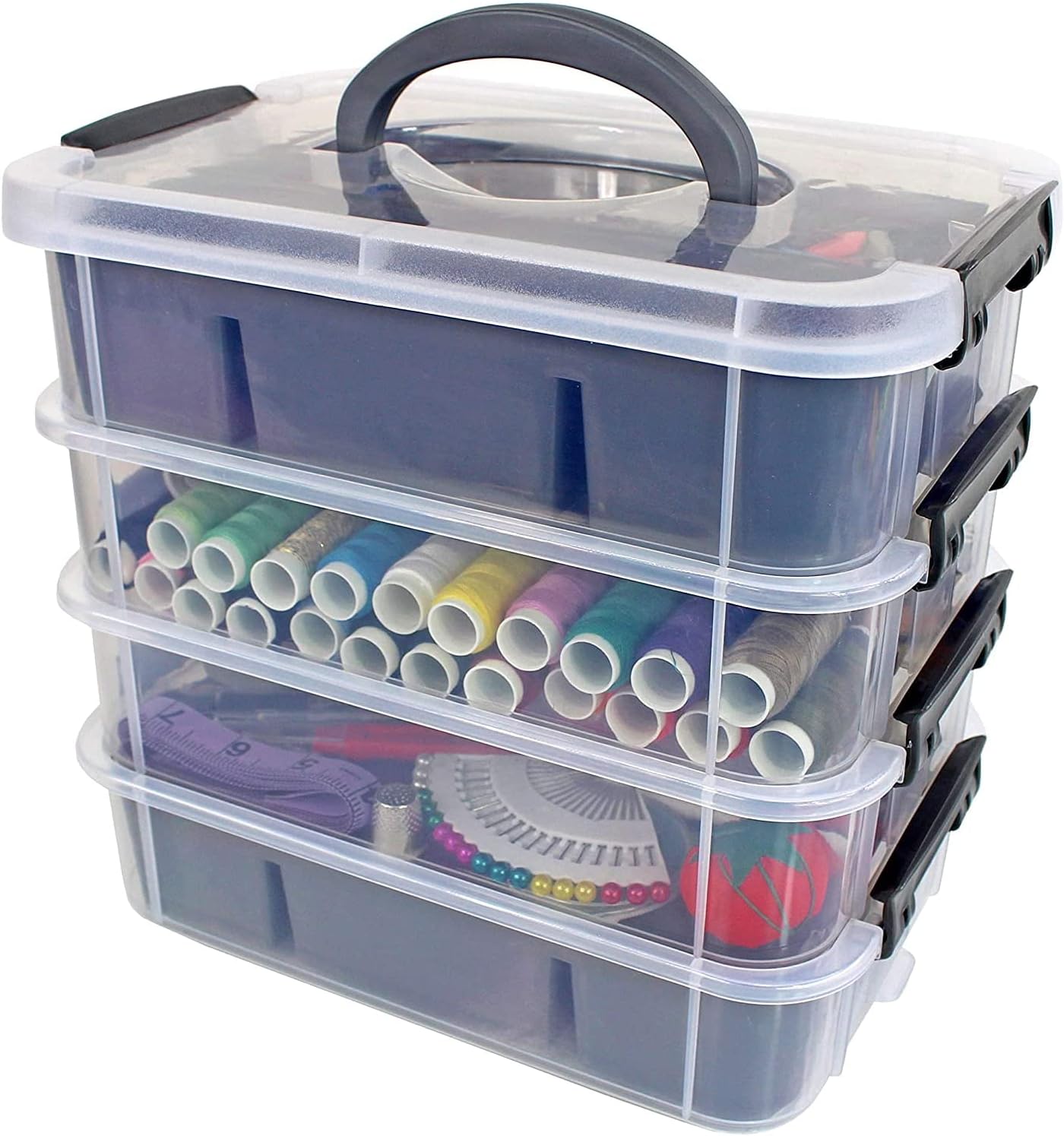 Bins & Things Stackable Storage Container with 2 Trays - Gray Craft Storage/Craft Organizers and Bead Organizer Box/Art Supply