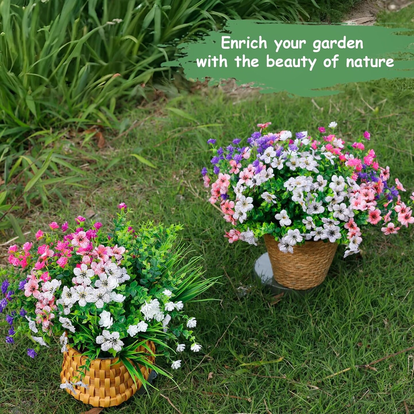 Artificial Flowers for Outdoors UV Resistant, 24 Bundles Fake Outdoor Flowers, Realistic Faux Plants Outdoor