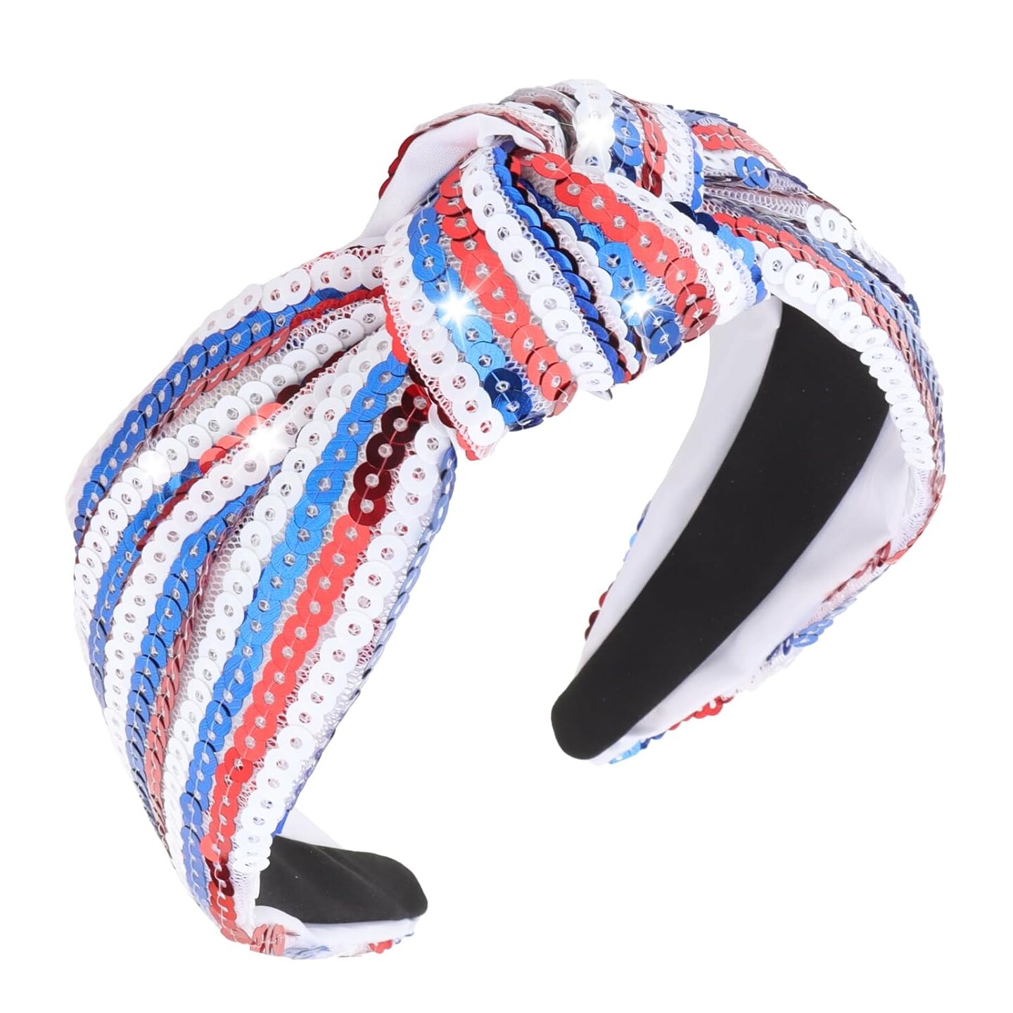4th of July Headband for Women American Flag Knotted Headband Red White and Blue Sequin Patriotic Hairband USA Independence Day Head Band Hair Accessories Gift