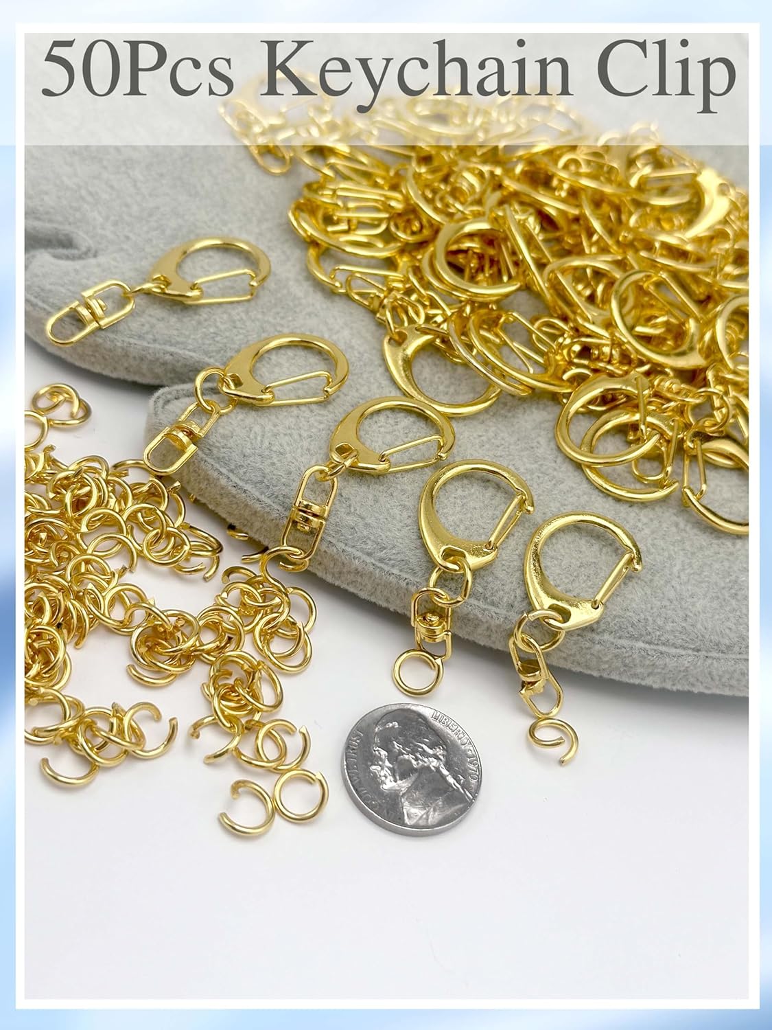 50-Piece Gold Lobster Claw Clasps and Swivel Snap Hooks Set – Perfect for keychain rings, DIY projects, and craft making.