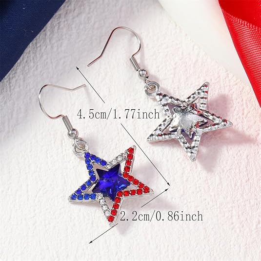 American Flag Earrings 4th of July Earrings for Women Red White Blue Star Heart USA Dangle Drop Earrings Independence Day Patriotic Earrings Holiday Gifts