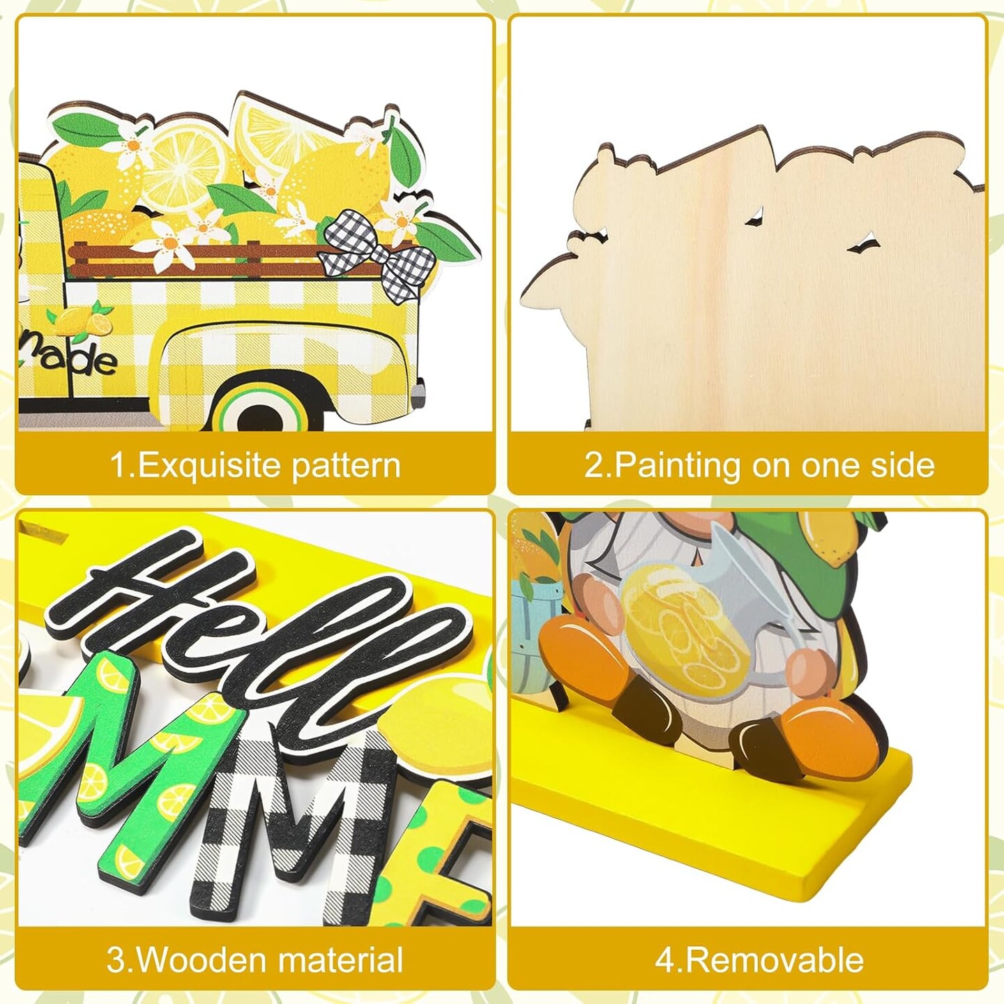 6 Pcs Lemon Decorations Lemon Gnome Wooden Table Centerpiece Hello Summer Lemonade Wood Sign for Table Farmhouse Kitchen Summer Lemon Theme Party Table Tiered Tray Decor